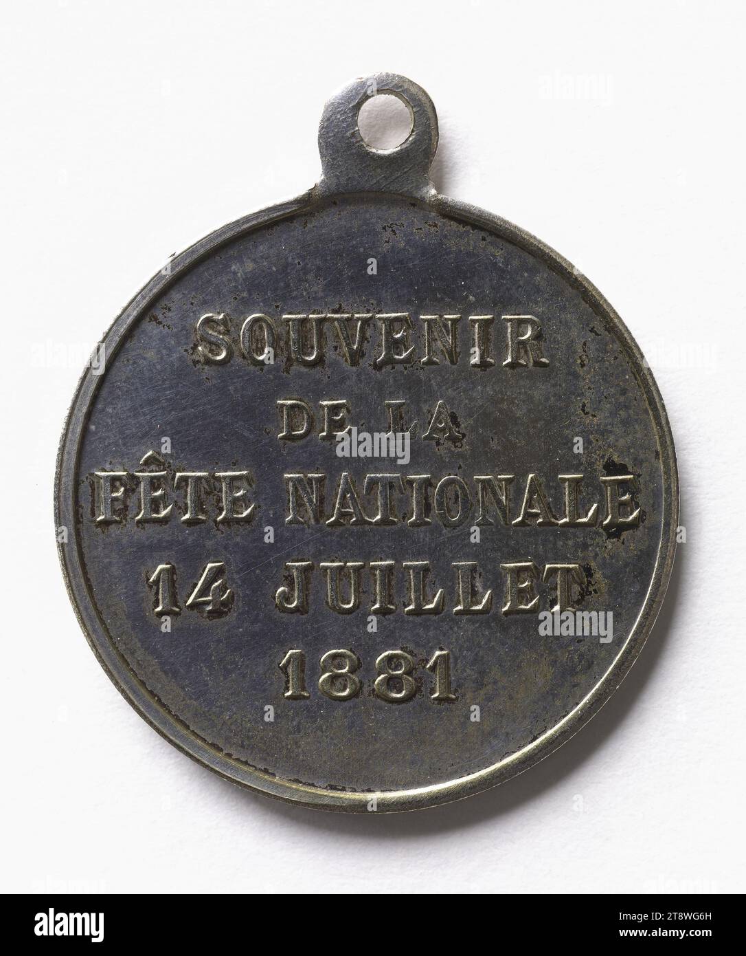 Souvenir de la fête nationale, 14. Juli 1881, Massonnet, Herausgeber, Array, Numismatik, Medaille, Silber, Größe - Werk: Durchmesser: 2,7 cm, Gewicht (Typengröße): 6,54 g Stockfoto