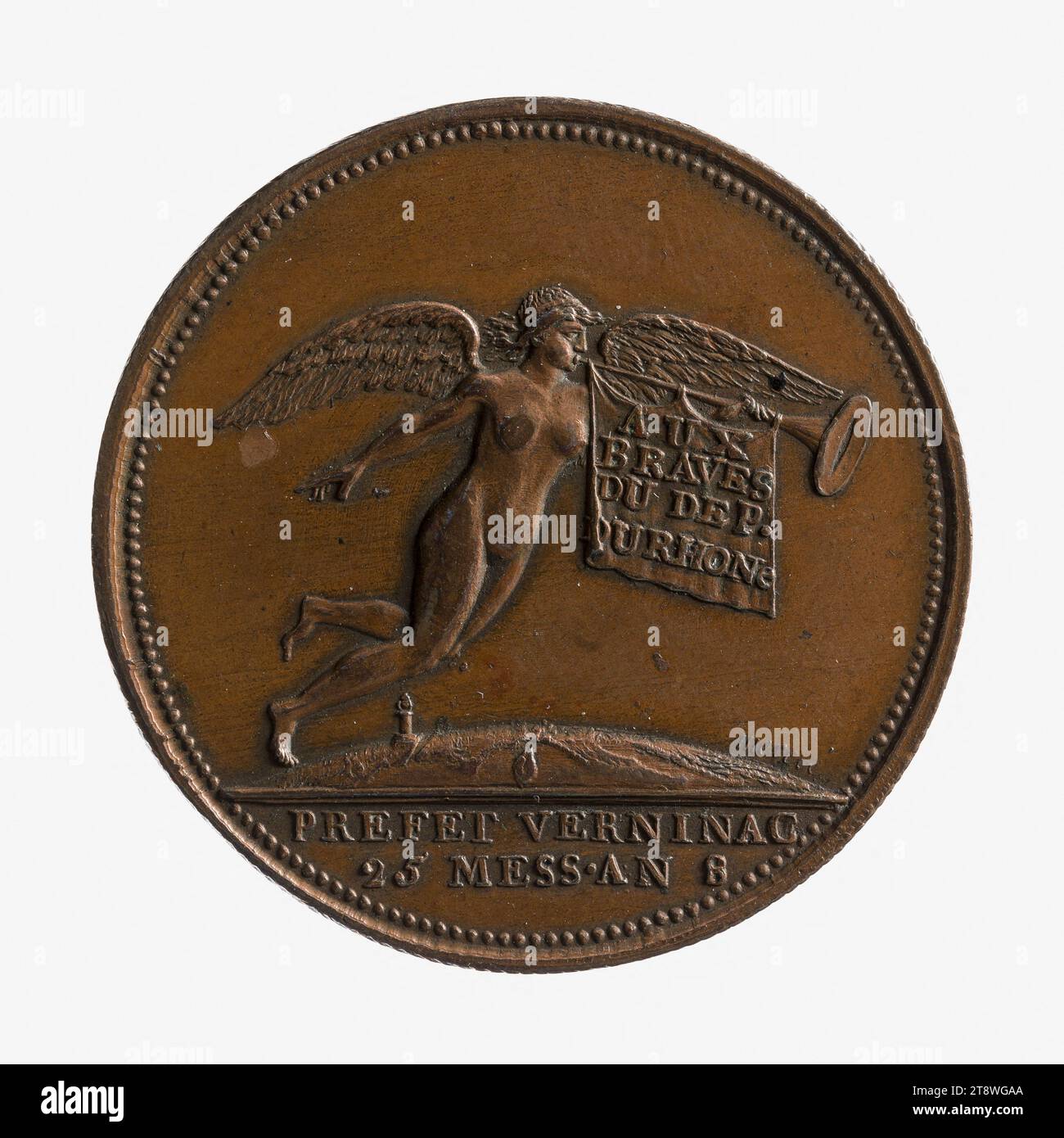 Kolumne der Abteilung des Rhône zum Gedenken an die Bürger, die für das Vaterland und die Freiheit gestorben sind, 25. messidorjahr VIII (14. Juli 1800), Mercié, Claude Antoine, Gravierer in Medaillen, in 1800, Numismatic, Medaille, Durchmesser: 3,3 cm, Gewicht (Typenmaß): 13,98 g Stockfoto