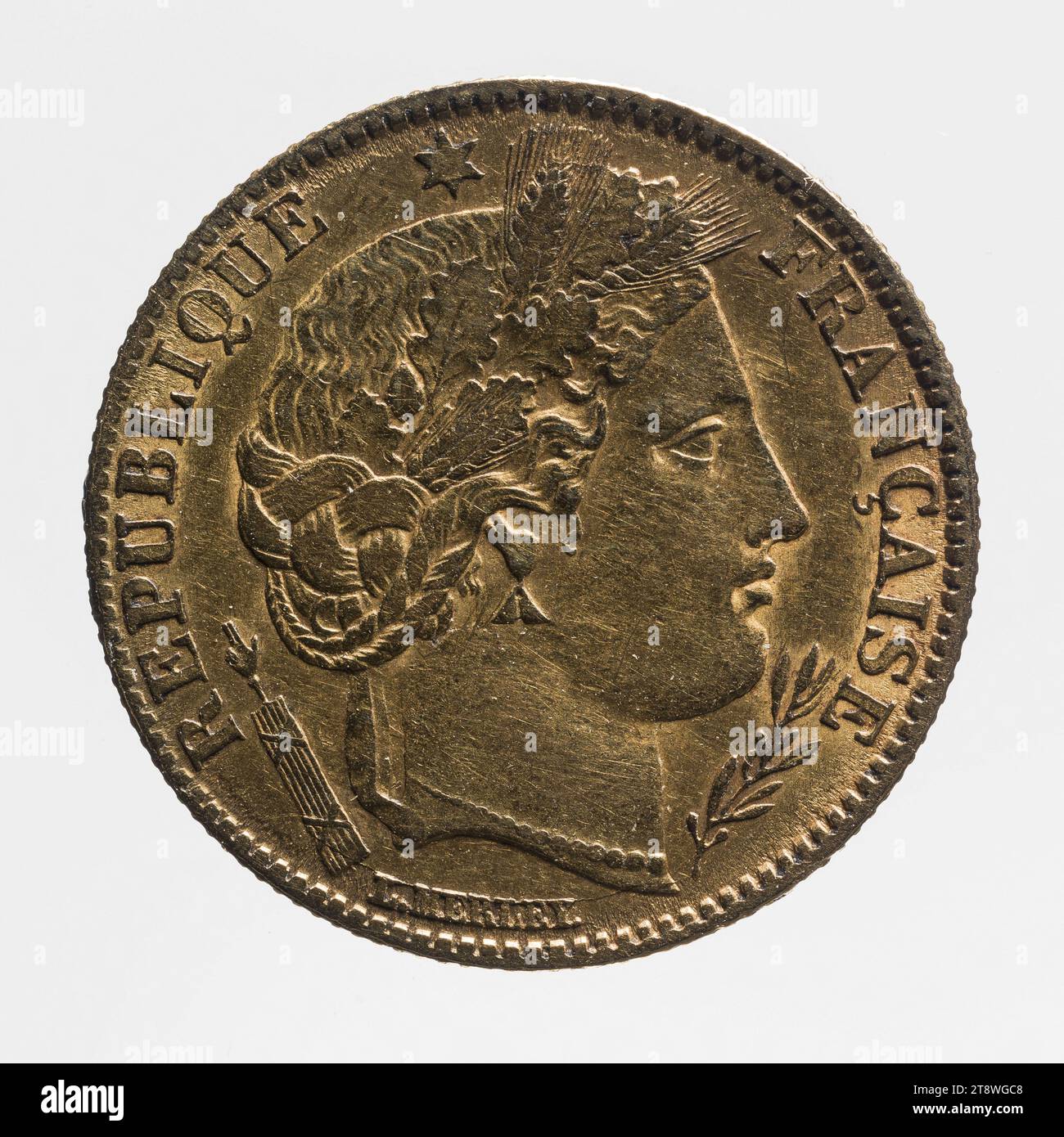 Münze von 10 Francs der Zweiten Republik, 1852, Merley, Louis, Graveur en médailles, Array, Numismatique, Monnaie, Paris, Durchmesser: 1,3 cm, Gewicht (Typenabmessung): 3,21 g Stockfoto