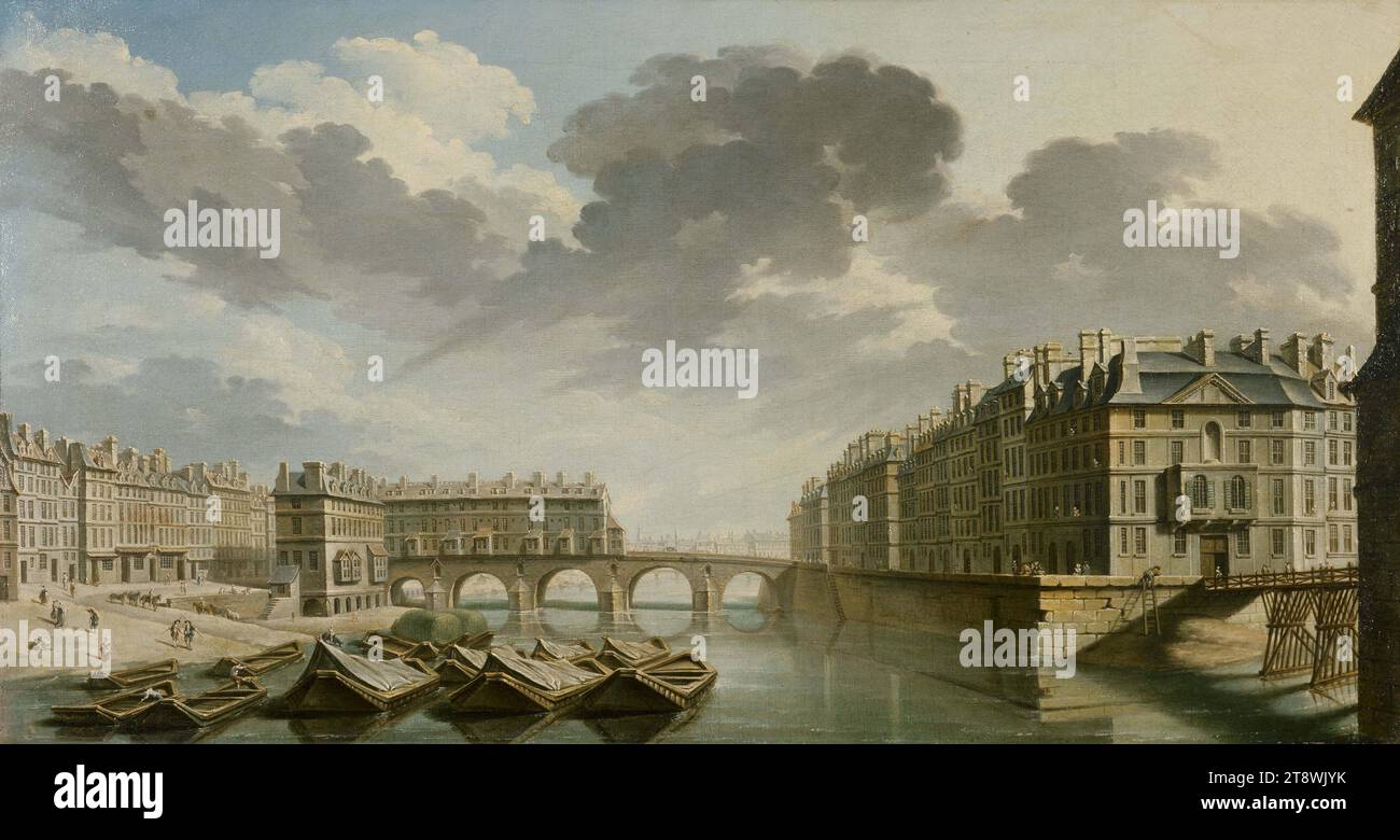 Der Quai des Ormes (heute Quai de l'Hôtel de Ville), die Marie-Brücke und die Ile Saint-Louis, Raguenet, Nicolas Jean-Baptiste, Maler, im Jahr 1757, Malerei, Höhe: 45,5 cm, Breite: 83,5 cm Stockfoto