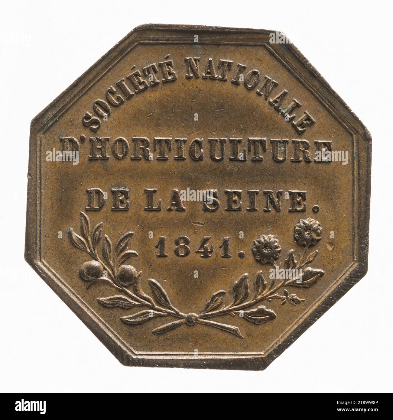 Société nationale d'garticulture de la seine, 1841, Bescher, Auguste, Gravierer in Medaillen, in 1841, Numismatik, Token (Numismatik), Kupfer, Abmessungen - Werk: Durchmesser: 2,9 cm, Gewicht (Typenmaß): 10,74 g Stockfoto