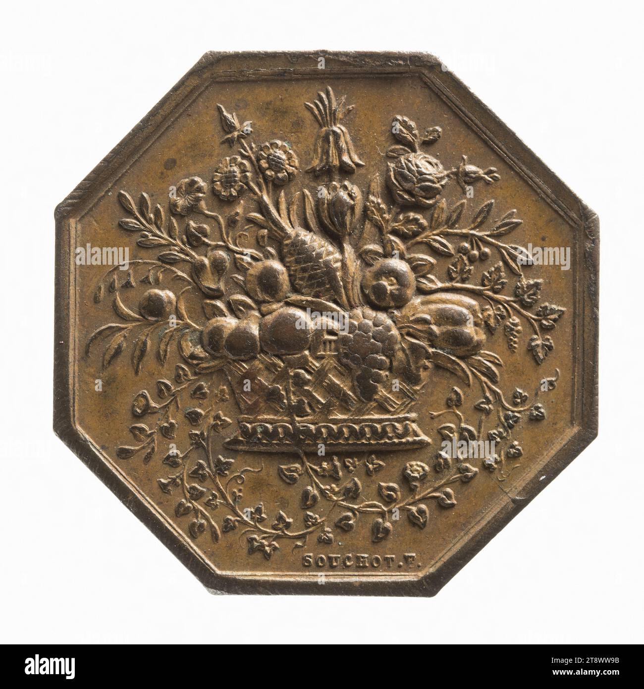 Société nationale d'garticulture de la seine, 1841, Bescher, Auguste, Gravierer in Medaillen, in 1841, Numismatik, Token (Numismatik), Kupfer, Abmessungen - Werk: Durchmesser: 2,9 cm, Gewicht (Typenmaß): 10,74 g Stockfoto