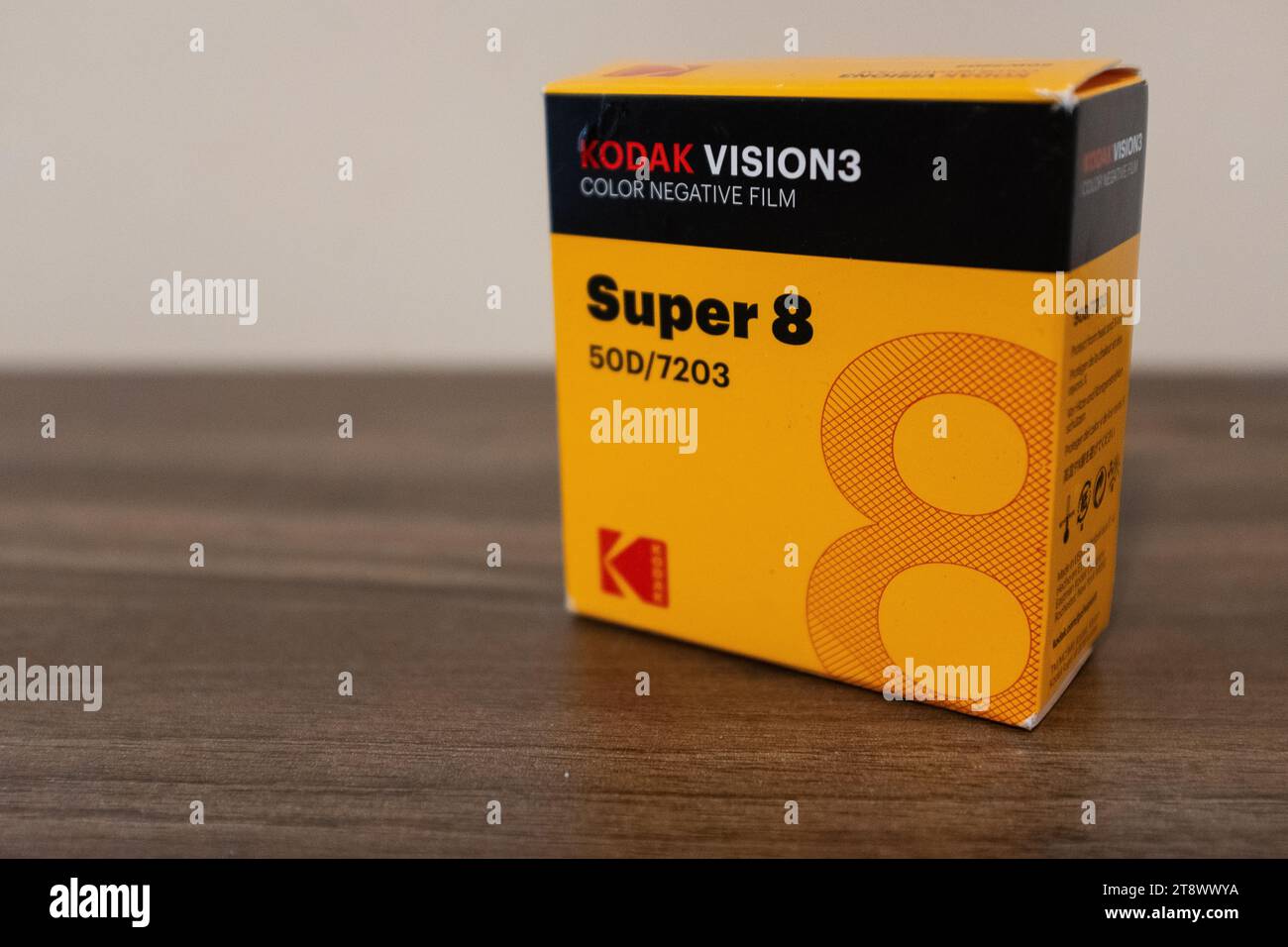 Kodak Vision 3, Super 8-mm-Filmkassette für Farbnegativ. Stockfoto