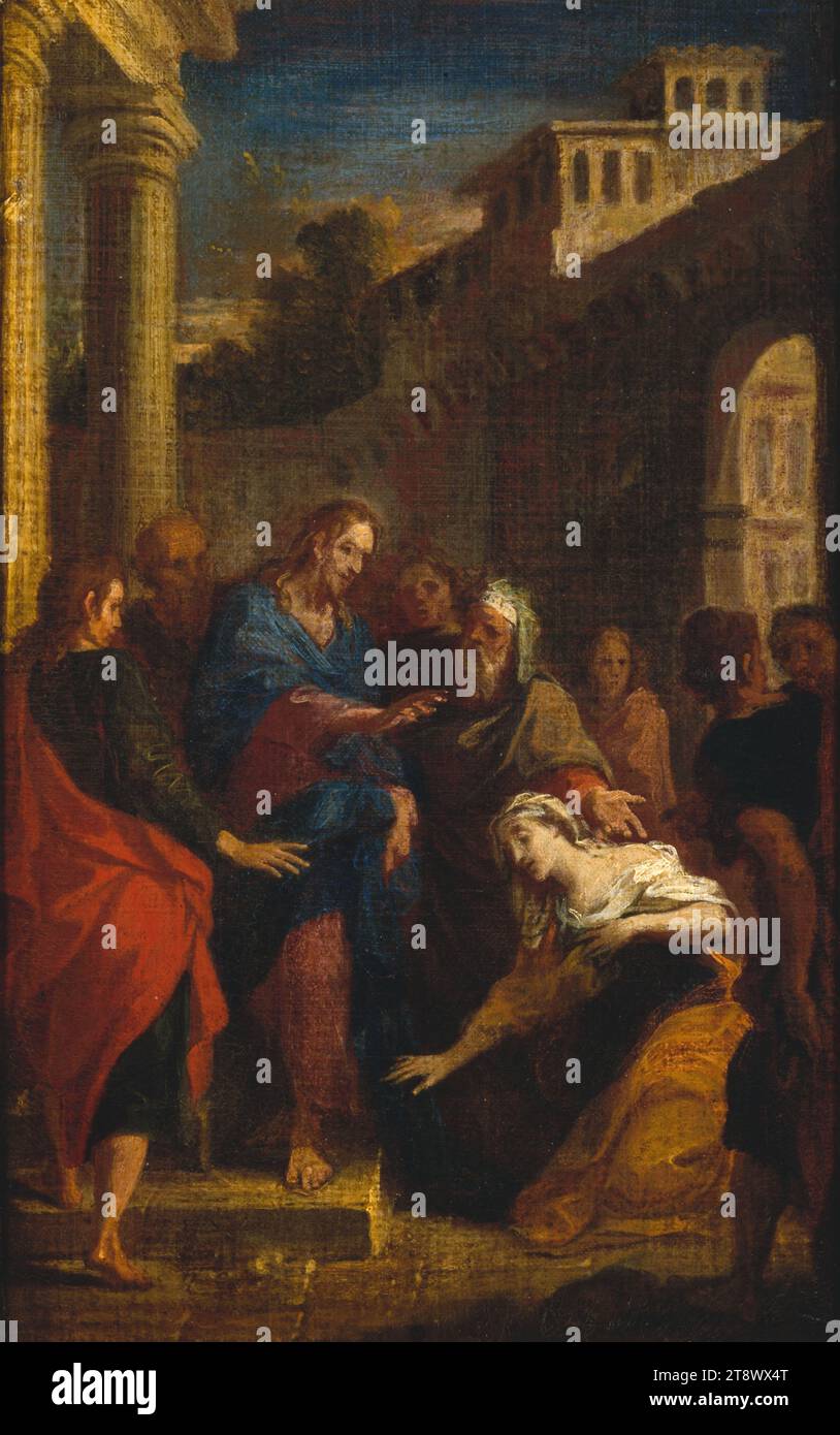 Christ and the Hemorrhoid., Boullogne, Louis de (dit Boullogne fils), Maler, um 1695, 17. Jahrhundert, Malerei, Bild, Abmessungen – Arbeit: Höhe: 37,5 cm, Breite: 22,8 cm Stockfoto