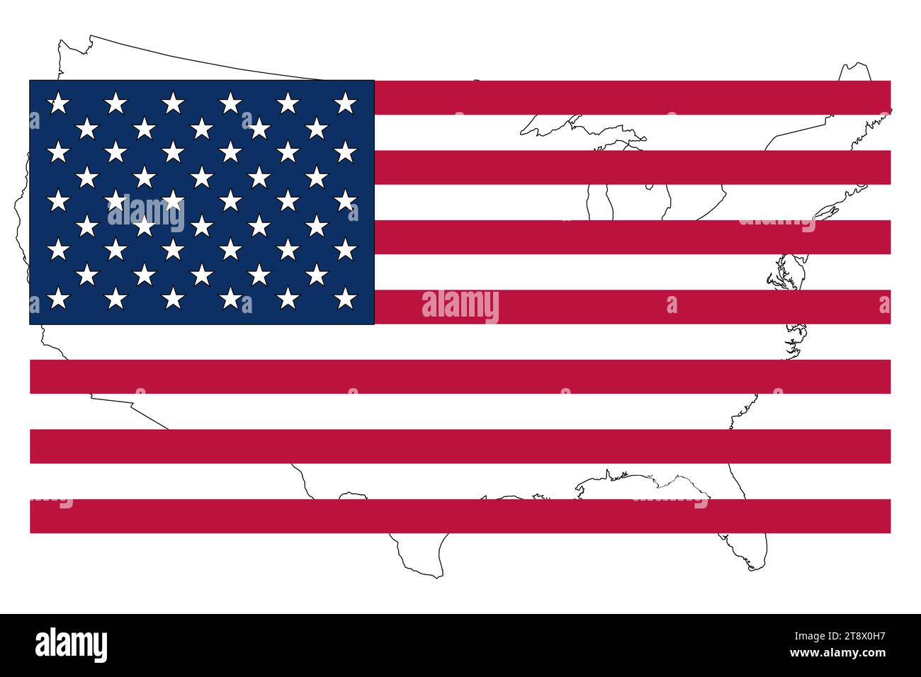 usa, Flagge mit amerika im Hintergrund, Symbol der Nation für die Geschichte und Erinnerung an dieses Volk. Politische Wahl, Logo-Flagge. Stockfoto