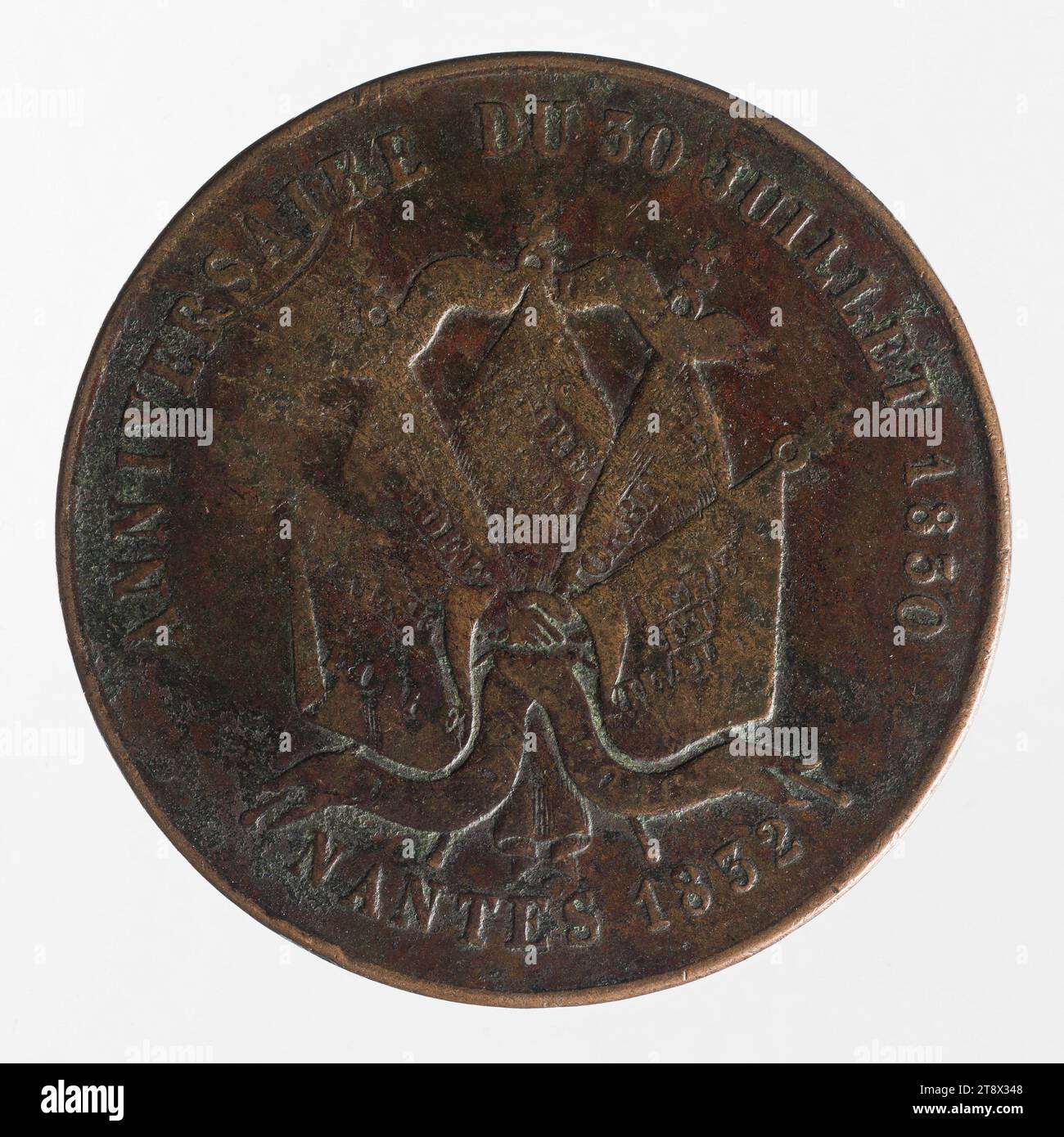 Gedenkmünze vom 30. Juli 1830, 1832, Domard, Joseph Francois, Graveurin in Medaillen, Array, Numismatik, Währung, Nantes, Abmessungen – Arbeit: Durchmesser: 3,4 cm, Gewicht (Typenabmessung): 22,89 g Stockfoto