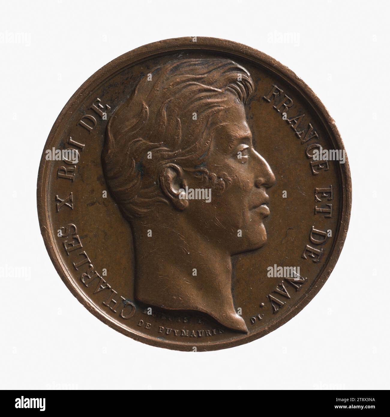 König Karl X. besucht Camp St-Omer, 9-16. September 1827, Dubois, Joseph Eugène, Gravierer in Medaillen, Puymaurin, Jean-Pierre Casimir de Marcassus de, Baron, Array, Numismatik, Medaille, Paris, Abmessungen – Arbeit: Durchmesser: 2,7 cm, Gewicht (Typenabmessung): 9,11 g Stockfoto