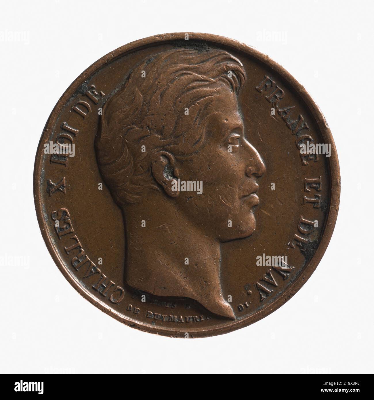 Passage von König Karl X. nach Douai, 6. September 1827, Dubois, Joseph Eugène, Graveurin in Medaillen, Puymaurin, Jean-Pierre Casimir de Marcassus de, Baron, Array, Numismatik, Medaille, Paris, Abmessungen – Arbeit: Durchmesser: 2,7 cm, Gewicht (Typenabmessung): 9,5 g Stockfoto