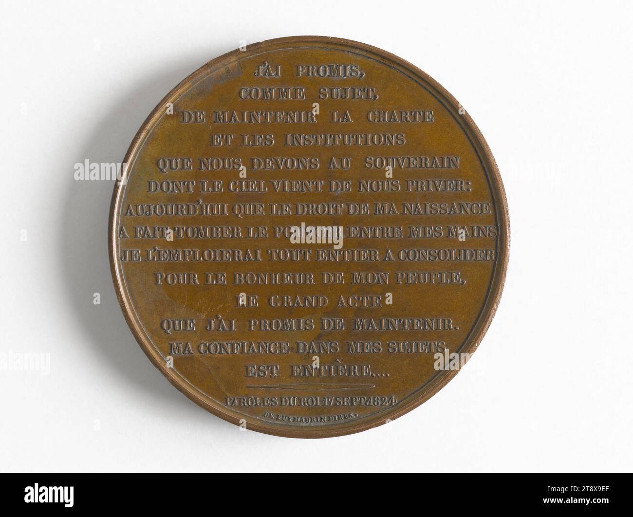 Rede von Karl X. an die Kollegen Frankreichs und an die Abgeordneten, 17. September 1824, Gayrard, Raymond, Array, Numismatik, Medaille Stockfoto