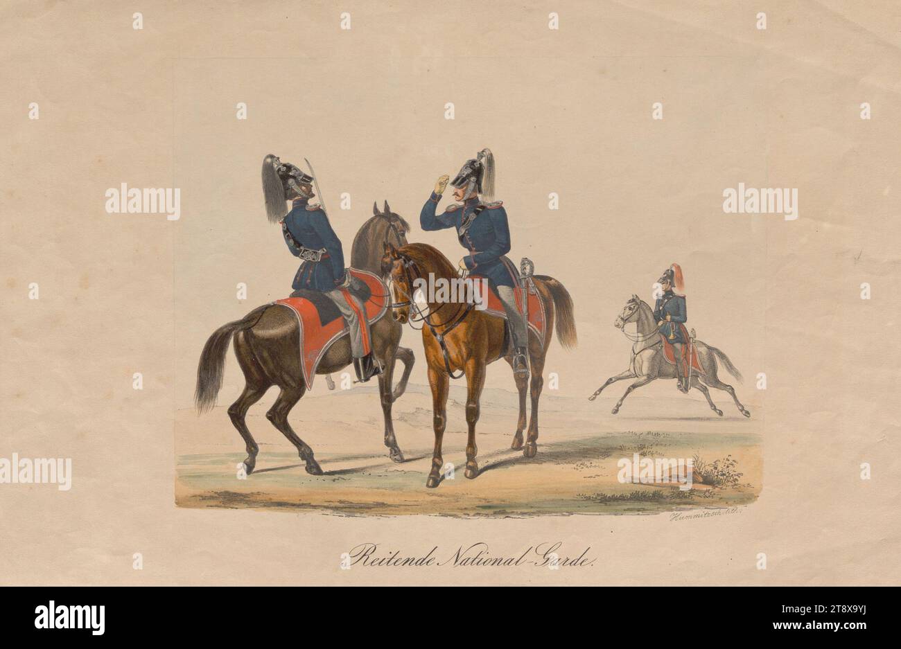 Riding National Guard', Hummitzsch, Lithographie, 1848, Papier, farbige