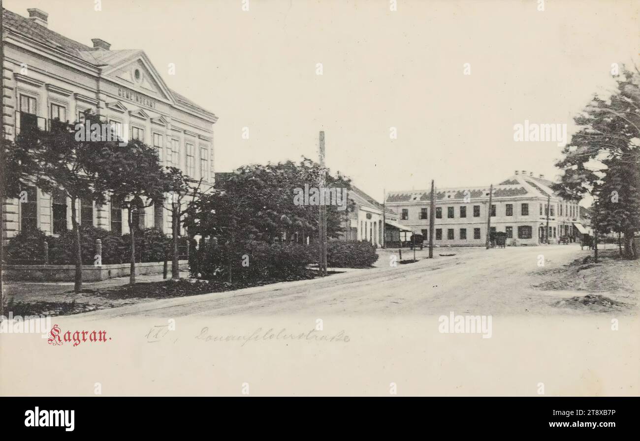 22, Kagran - Donaufelder Straße, Ansichtskarte, unbekannt, 1900-1905, Karton, Kollotypie, Höhe x Breite 9 x 14 cm, Büro und Verwaltung, 22. Bezirk: Donaustadt, Sammlung Wien Stockfoto