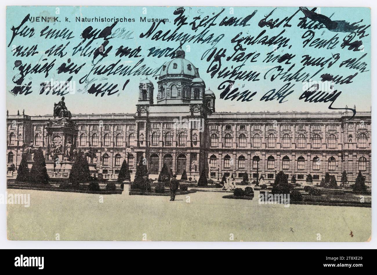 Vienna, K. K. Unknown, 1913, Karton, Autochrome, Inschrift, VON, Wien, NACH, Wien IV. ANSCHRIFT, Ober-Ingenieursgattin, Wien IV., Radeckgasse I, III Etage, NACHRICHT, 3. I 1913, Liebste Adele!, vielen Dank für Ihre liebe Karte, ich wünsche Ihnen auch viel, viel Glück für 1913., leider kann ich Ihre freundliche Einladung für Samstag nicht annehmen, da ich woanders eingeladen bin, ich möchte Sie morgens besuchen -, ich will Sie nicht stören, während Sie kochen, ich sitze mit Ihnen in der Küche - Sie können mich zu einem anderen Nachmittag einladen, wenn Sie die Zeit und die Neigung haben Stockfoto