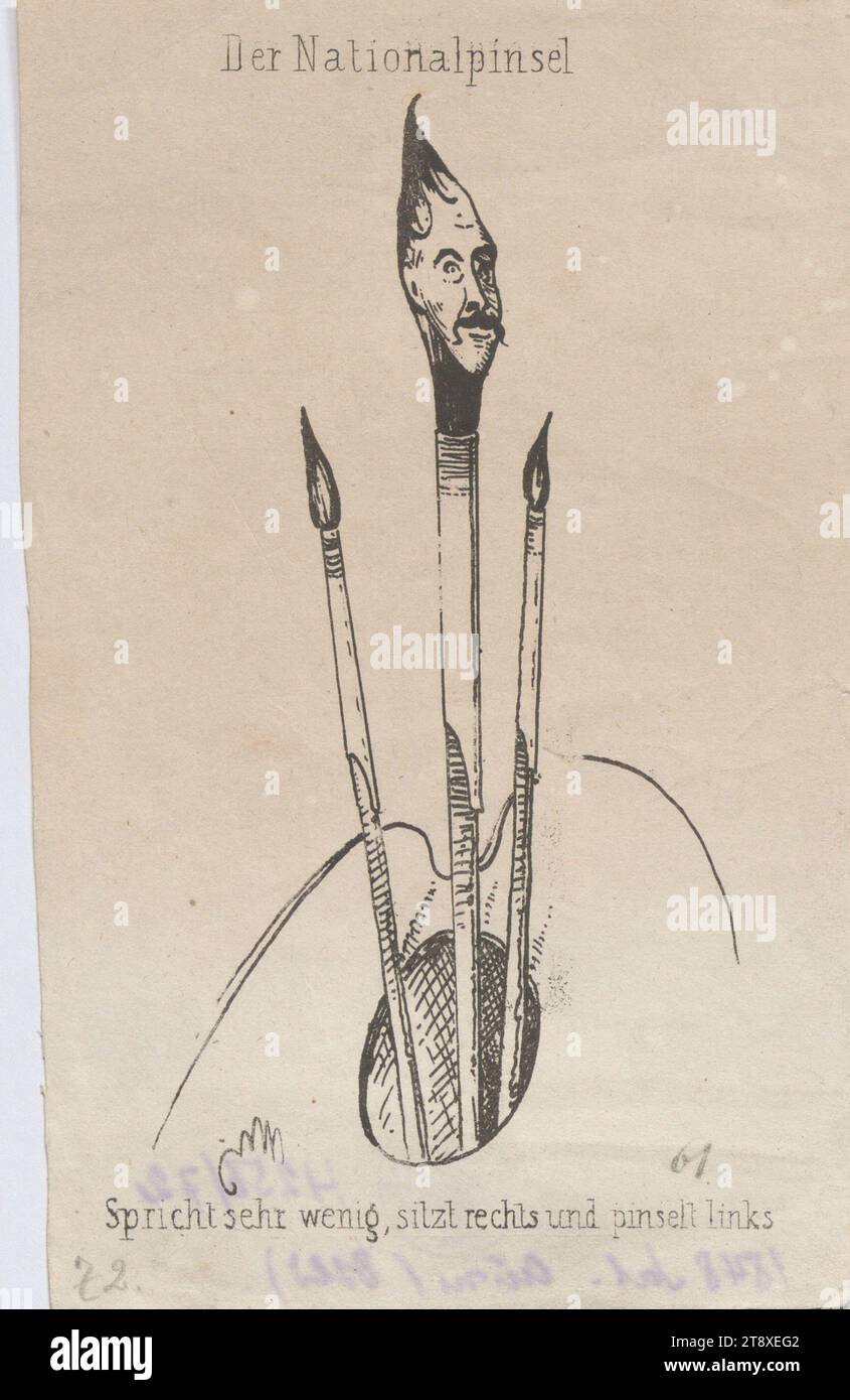 Der Nationalpinsel' (Karikatur über Alphons von Boddien, Mitglied der Frankfurter Nationalversammlung 1848 und Karikaturist), Gerhard Malß (1819–1885), Lithograph, Samuel Stern, Herausgeber, 1848, Papier-, Stift- und Tintenlithographie, Höhe 17 cm, Breite 11 cm, Karikatur, Satire, Revolutionen von 1848, 1849, Politik, Mitglied des parlaments, Sammlung Wien Stockfoto