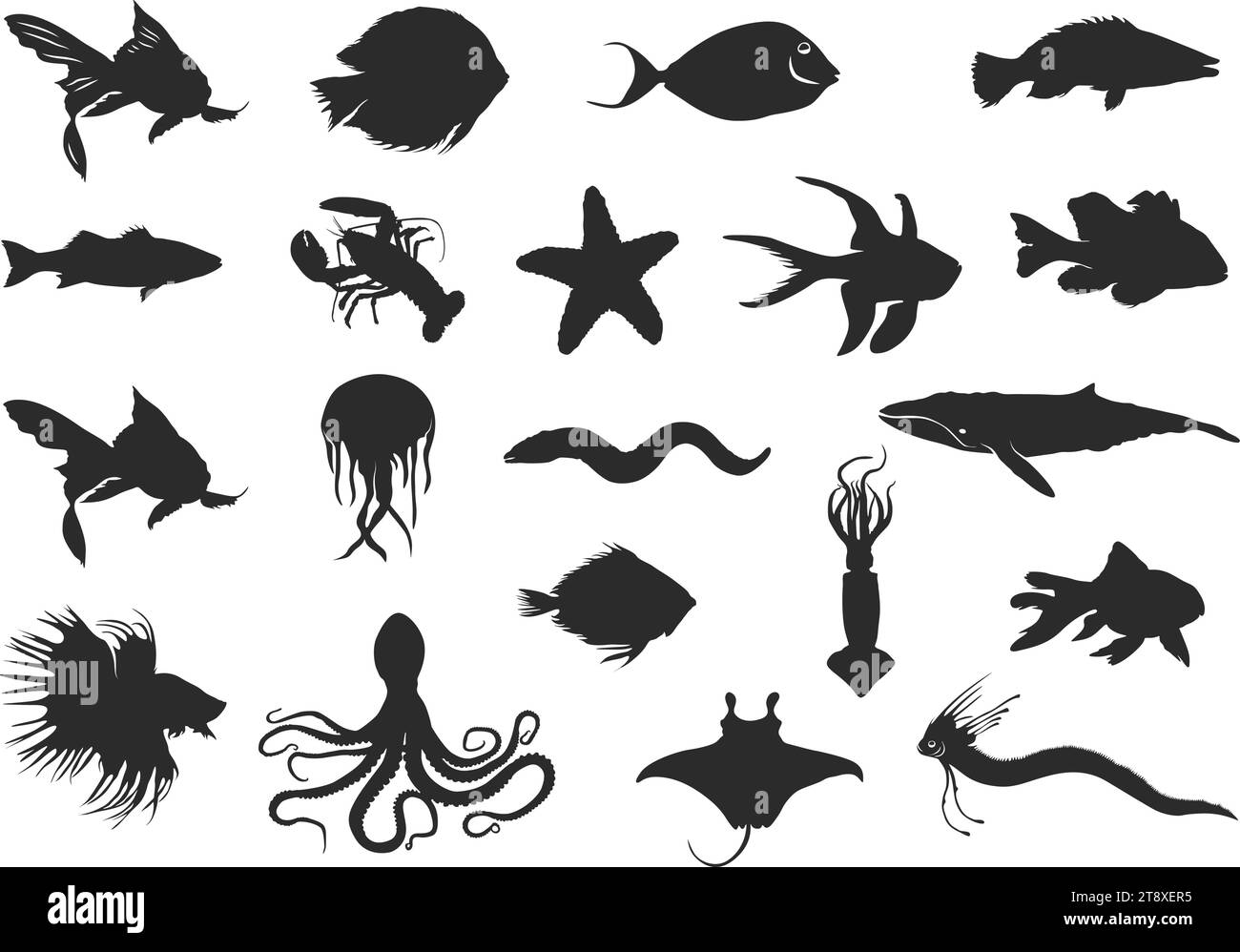 Seefisch Silhouette, Fisch Clipart, Fisch Silhouette, Salzwasser Fisch Silhouette, Ozean Fisch Silhouette, Meeresfisch-Vektor Stock Vektor