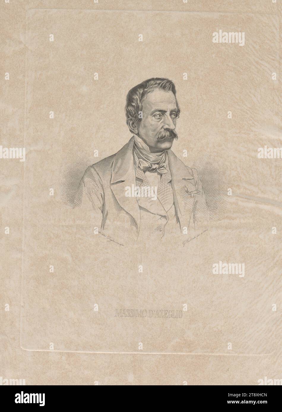 Massimo D'Azeglio (von: Uomini illustri italiani contemporanei: Cioè rittratti e biografie di quelli che si acquistarono maggior fama nelle arti, nelle lettere e nelle scienze, Venedig 1852), Giacomo Luzzati, Künstler, 1852, Papier, Höhe 32, 7 cm, Breite 24, 9 cm, Tellergröße 27, 6 x 20, 3 cm, Bildende Kunst, Nachlass Constantin von Wurzbach, Porträt, Mann, Sammlung Wien Stockfoto