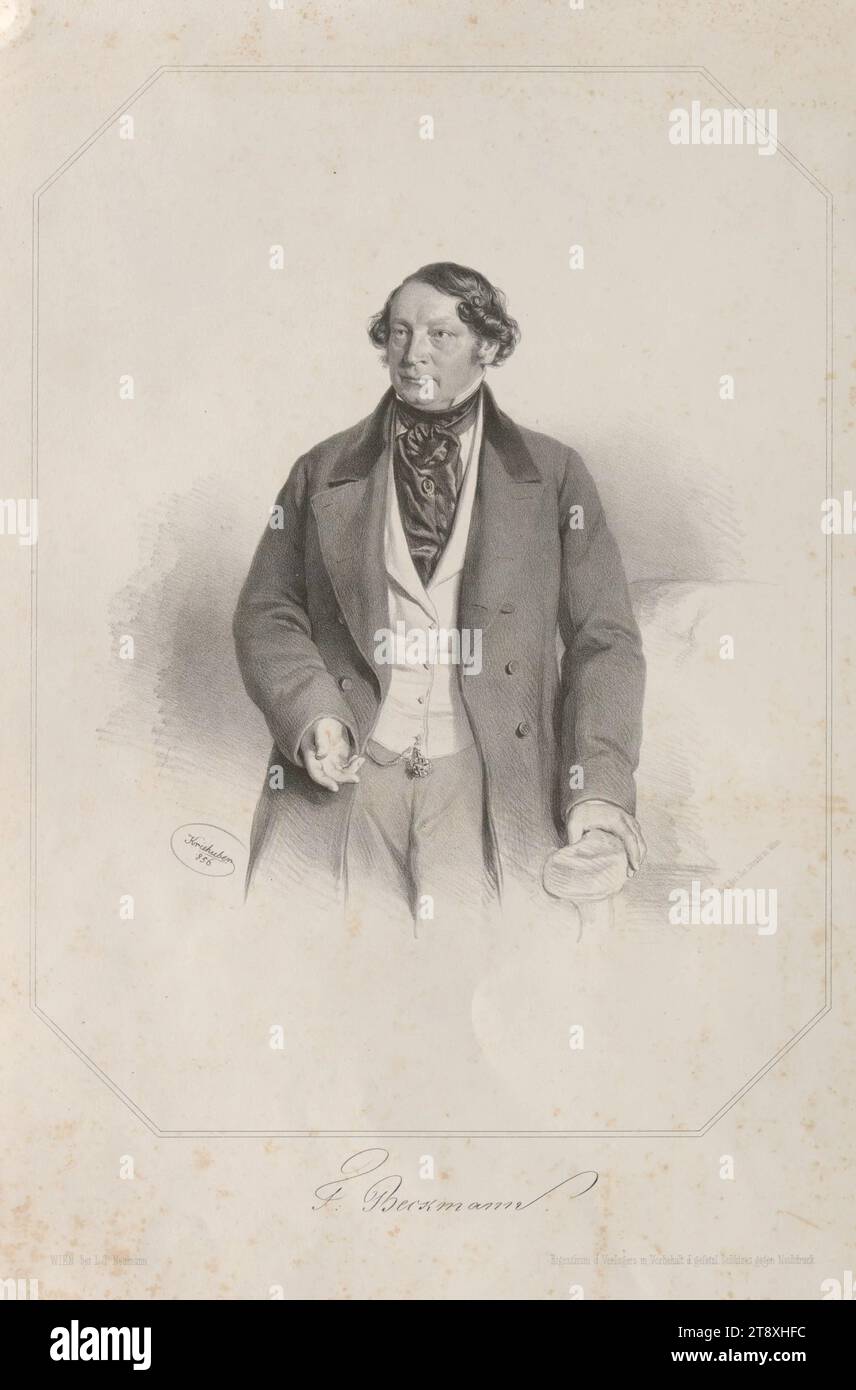 Friedrich Beckmann, Josef Kriehuber (1800-1876), Lithograph, Joseph Stoufs, Drucker, L. T. Neumann k.k. Hof-Kunsthandlung, Verlag, 1856, Papier, Lithographie, Höhe 50,6 cm, Breite 34,5 cm, Bildende Kunst, Nachlass Constantin von Wurzbach, Porträt, Mensch, Friedrich Beckmann, Sammlung Wien Stockfoto