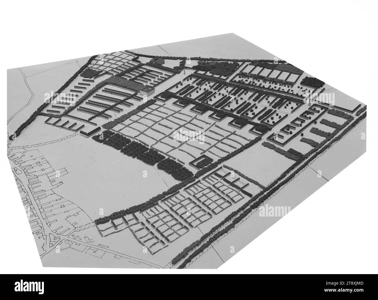 Modell einer geplanten Großsiedlung bei Stammersdorf, Martin Gerlach jun. (1879-1944), Fotograf, Datum um 1939-1940, Glas, negativ, Höhe 17, 8 cm, Breite 23, 8 cm, Architektur, Stadtplanung und Stadtentwicklung, 21. Bezirk: Floridsdorf, Modell  Architektur, Sammlung Wien Stockfoto