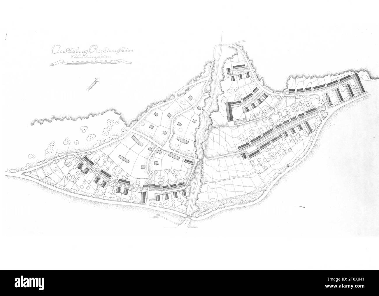 Zeichnung einer geplanten Siedlung in Radenthein (K), Martin Gerlach jun. (1879-1944), Fotograf, datiert um 1938-1940, Glas, negativ, Höhe 17,8 cm, Breite 23,8 cm, Stadtplanung und Stadtentwicklung, Architektur, Stadtpläne, Sammlung Wien Stockfoto