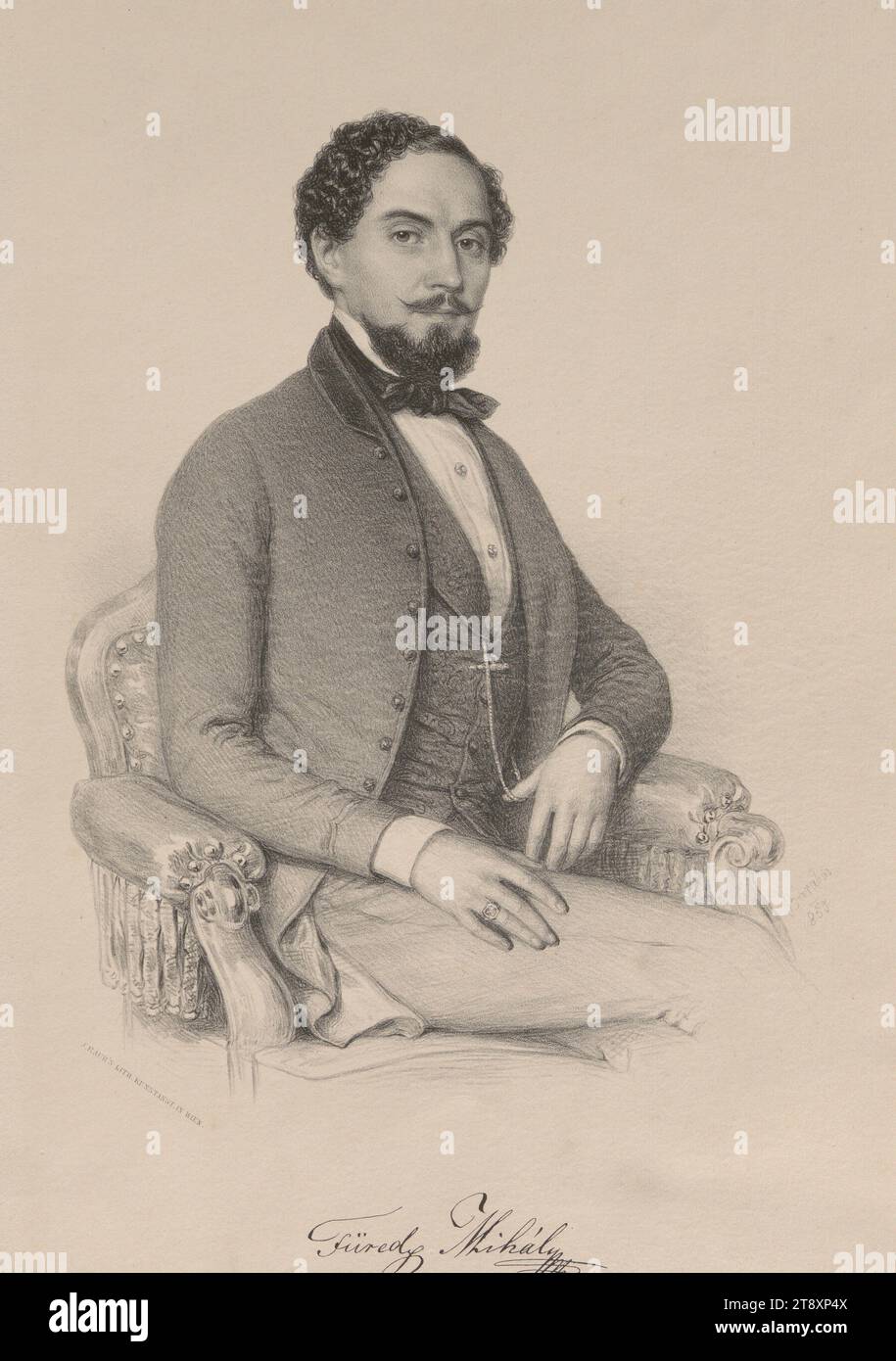 Mihál Füred, Miklós (= Nikolaus) Barabás (Barabas) (1810-1898), Künstler, Johann Rauh (1803-1863), Drucker, 1850, Papier, Lithografie, Höhe 35,5 cm, Breite 25,7 cm, Bildende Kunst, Constantin von Wurzbach Nachlass, Porträt, Mann, Sammlung Wien Stockfoto