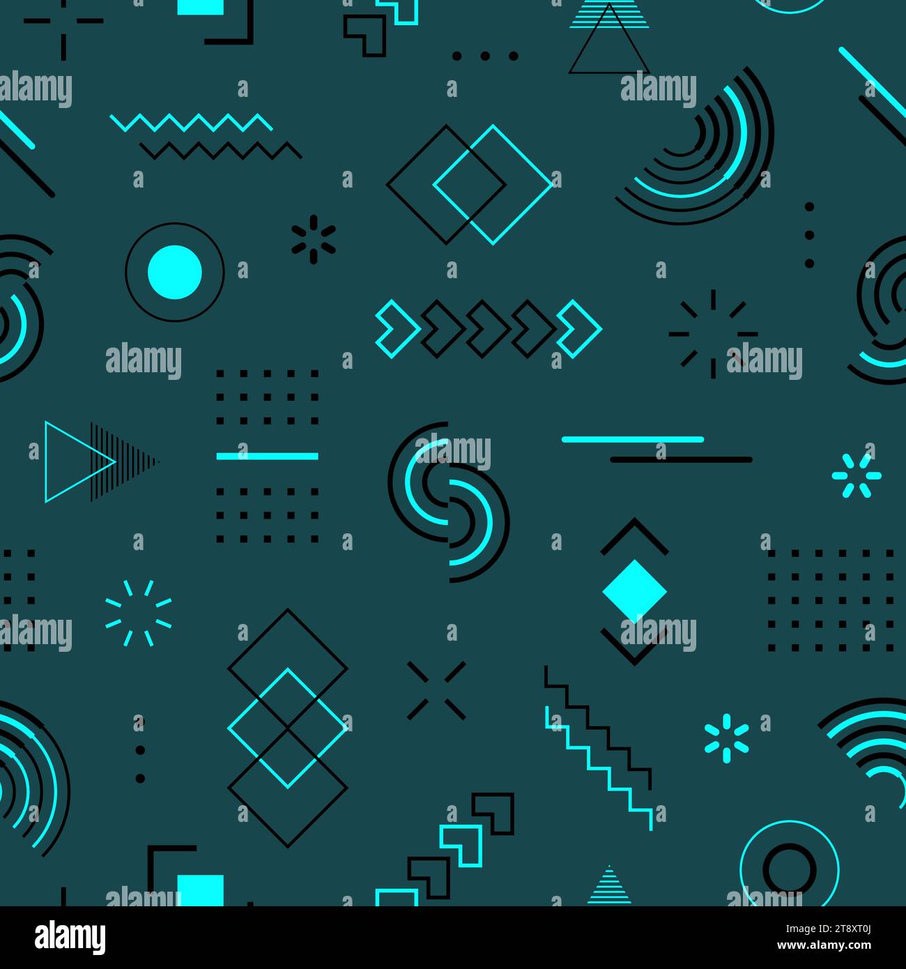 Abstraktes geometrisches nahtloses Muster. Hintergrund der sich wiederholenden Geometrie. Memphis-Form. Wiederholte kühle Schulprobe. Design-Prints. Funky-Motiv. Wiederholen Stock Vektor