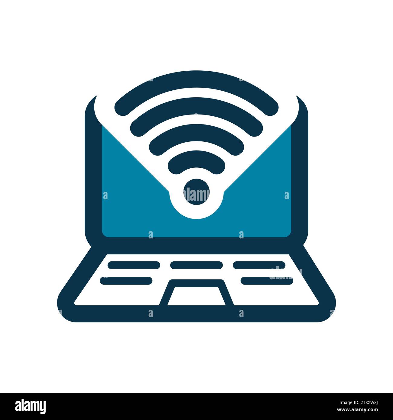 Laptop-Symbol mit WI-FI-Signalsymbol. Schwarzes Notebook-Symbol im flachen Stil. Computersymbol. Vektorabbildung Stock Vektor