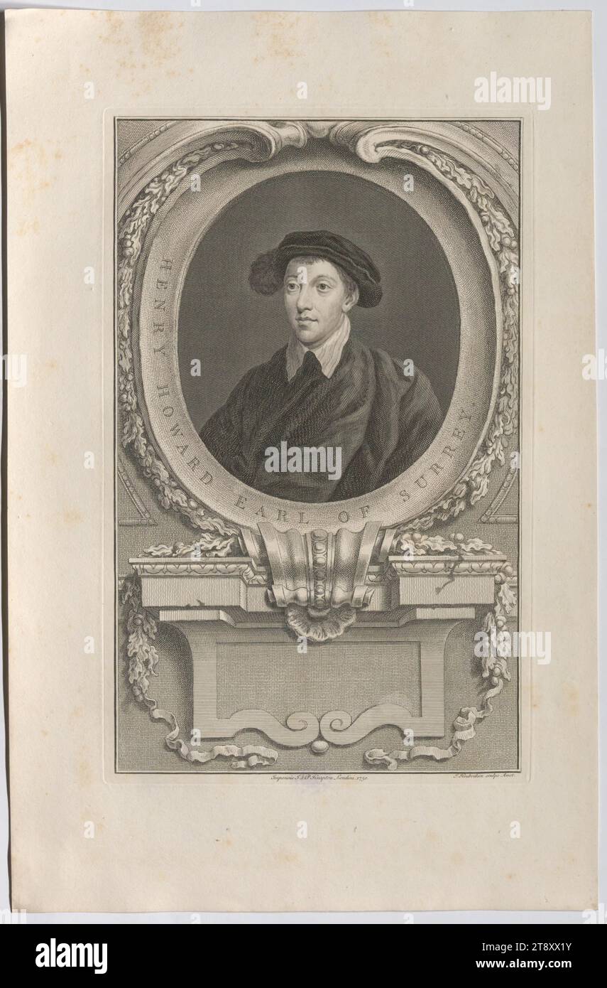 HENRY HOWARD EARL OF SURREY.', Jakob Houbraken (1698-1780), Künstler, J. & P. Knapton, Verlag, 1750, Papier, Kupferstich, Höhe 49,4 cm, Breite 32,3 cm, Tellergröße 37 x 23,4 cm, Inschrift: 'J. Houbraken Sculps. Amst.“, „Impensis J. & P. Knapton Londini 1750.“, Bildende Künste, Nachlass Constantin von Wurzbach, Porträt, man, The Vienna Collection Stockfoto