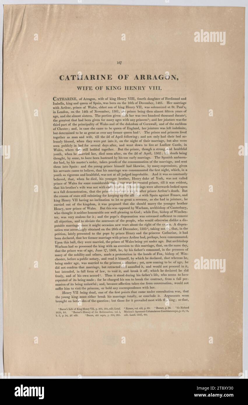 KATHARINA VON ARRAGON, EHEFRAU VON KÖNIG HEINRICH VIII., Thomas Birch (1705-1766), Auteur, 1813, Papier, Druck, Höhe 49, 9 cm, Breite 32, 4 cm, Nachlass Constantin von Wurzbach, Biografie (Text), Sammlung Wien Stockfoto