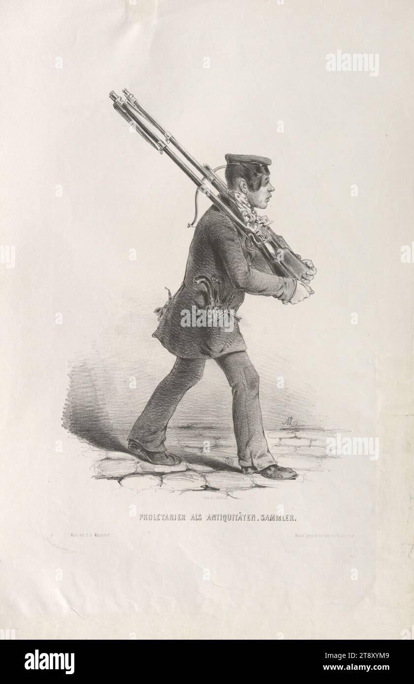 PROLETARIER ALS ANTIQUITÄTEN-SAMMLER." (Aus der Reihe "ERINNERUNGS=BILDER, aus, WIENS OCTOBER-TAGE 1848, VON, A. ZAMPIS."), Anton Zampis (1820-1883), Lithograph, Johann Höfelich (1796-1849), Drucker, A. O. Witzendorf, Verlag, 1848, Papier, Kreidelithographie, Höhe 55, 5 cm, Breite 35, 4 cm, Umdrehungen von 1848, 1849, schöne Künste, Mann, die Wiener Sammlung Stockfoto