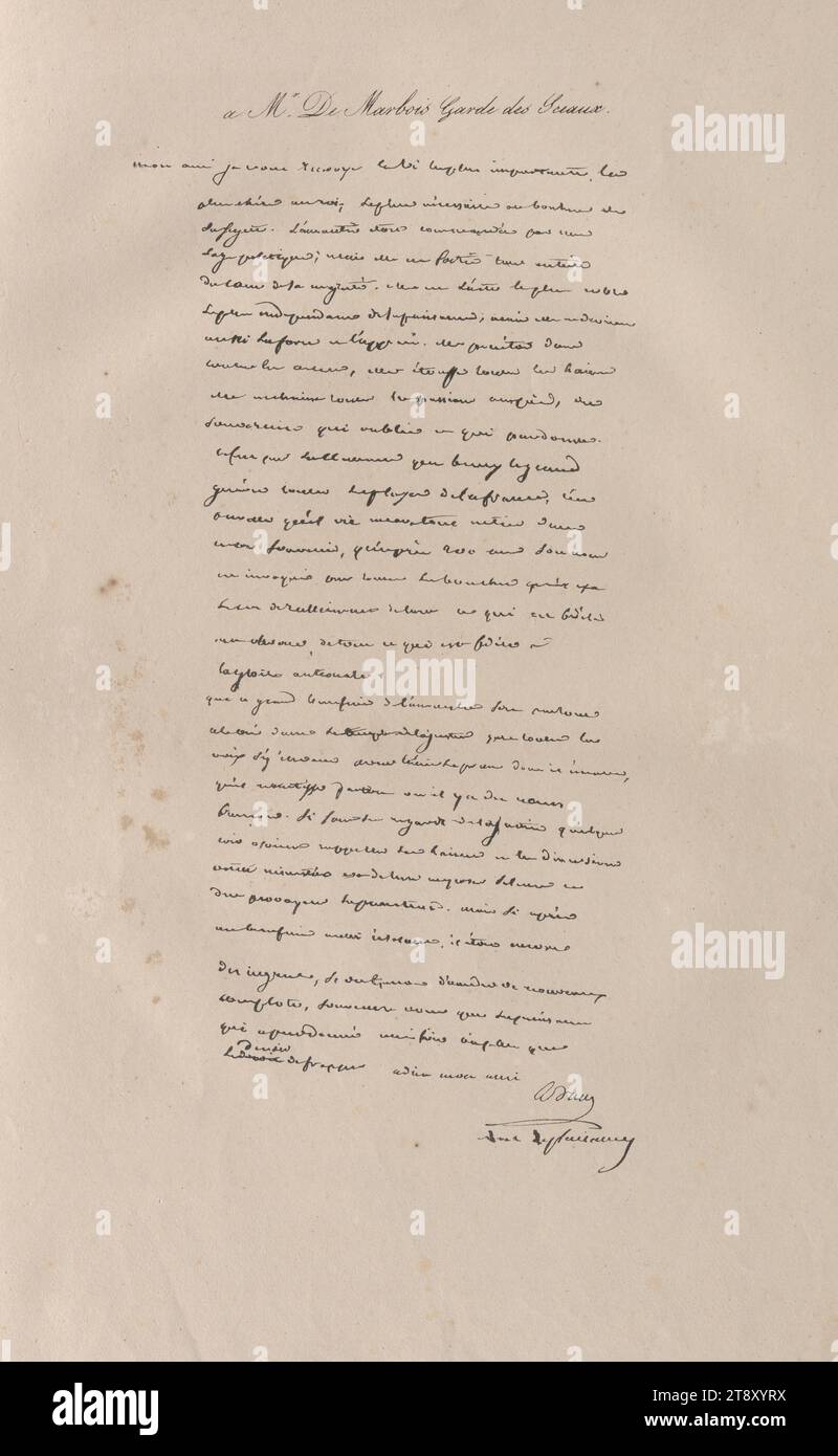 A Mr. De Marbois Garde des Sceaux.", Unbekannt, Datum um 1834-1866, Papier, Druck, Höhe 48, 7 cm, Breite 31, 4 cm, Medien und Kommunikation, Nachlass Constantin von Wurzbach, Handschrift, schriftlicher Text, Sammlung Wien Stockfoto
