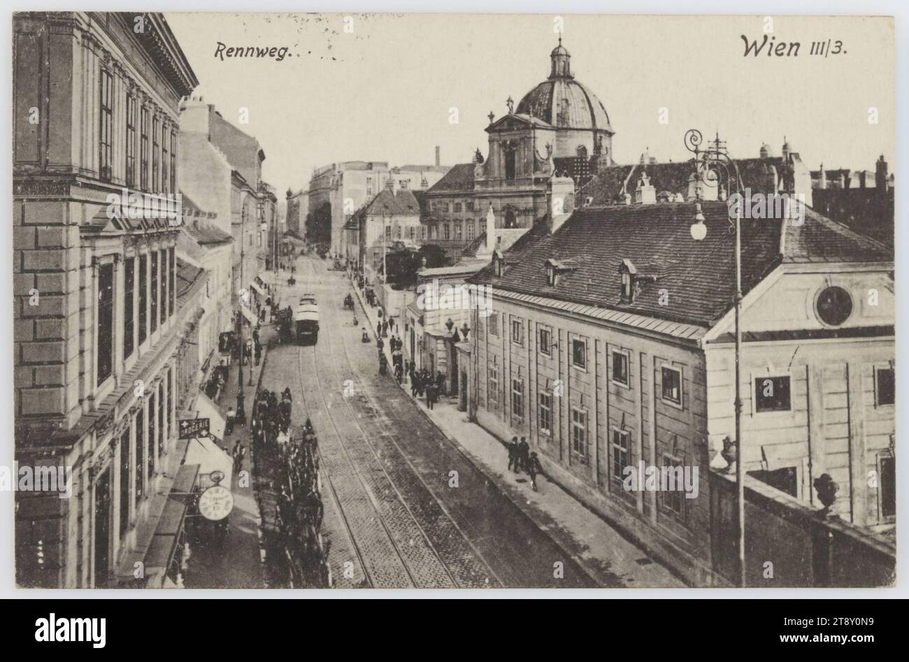 Rennweg. Wien III, 3., Paul Ledermann (1882-1946), Produzent, 1920, Karton, Kollotypie, Inschrift, AUS Wien, AN Krumbach bei Edlitz, ADRESSE, Hochwohlgb, Mr. [...] [...] In Krumbach bei Edlitz Aspangbahn, NACHRICHT, Vielen Dank für die schöne Weihnachtskarte hat mich sehr zufrieden gestellt. Dienstag, 10. Jan. Herr Ebert hat 80. Geburtstag und 22. Februar 50 Jahre Geschäftsjubiläum, [Toni] geht sehr gut, und auch sein Meister ist zufrieden mit ihm, Handküße M, ÖPNV, Medien und Kommunikation, Verkehr und Verkehr, Postkarten mit Transliteration Stockfoto