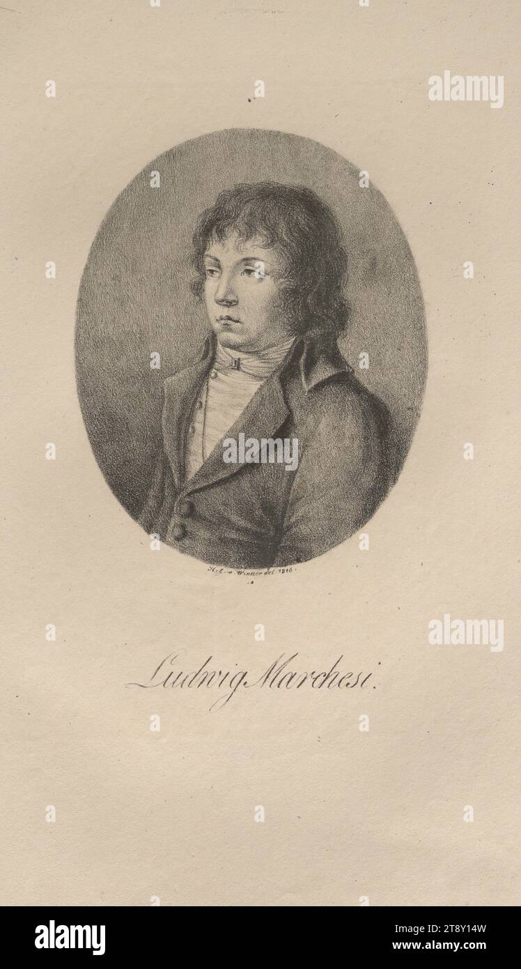 Ludwig Marchesi', Heinrich Eduard von Wintter (1788-1829), Künstler, 1816, Papier, Lithographie, Höhe 40 cm, Breite 23, 8 cm, Inschrift: 'H. E. v. Wintter del. 1816.', Bildende Kunst, Musik, Nachlass Constantin von Wurzbach, Porträt, Mann, Sängerin, Sammlung Wien Stockfoto