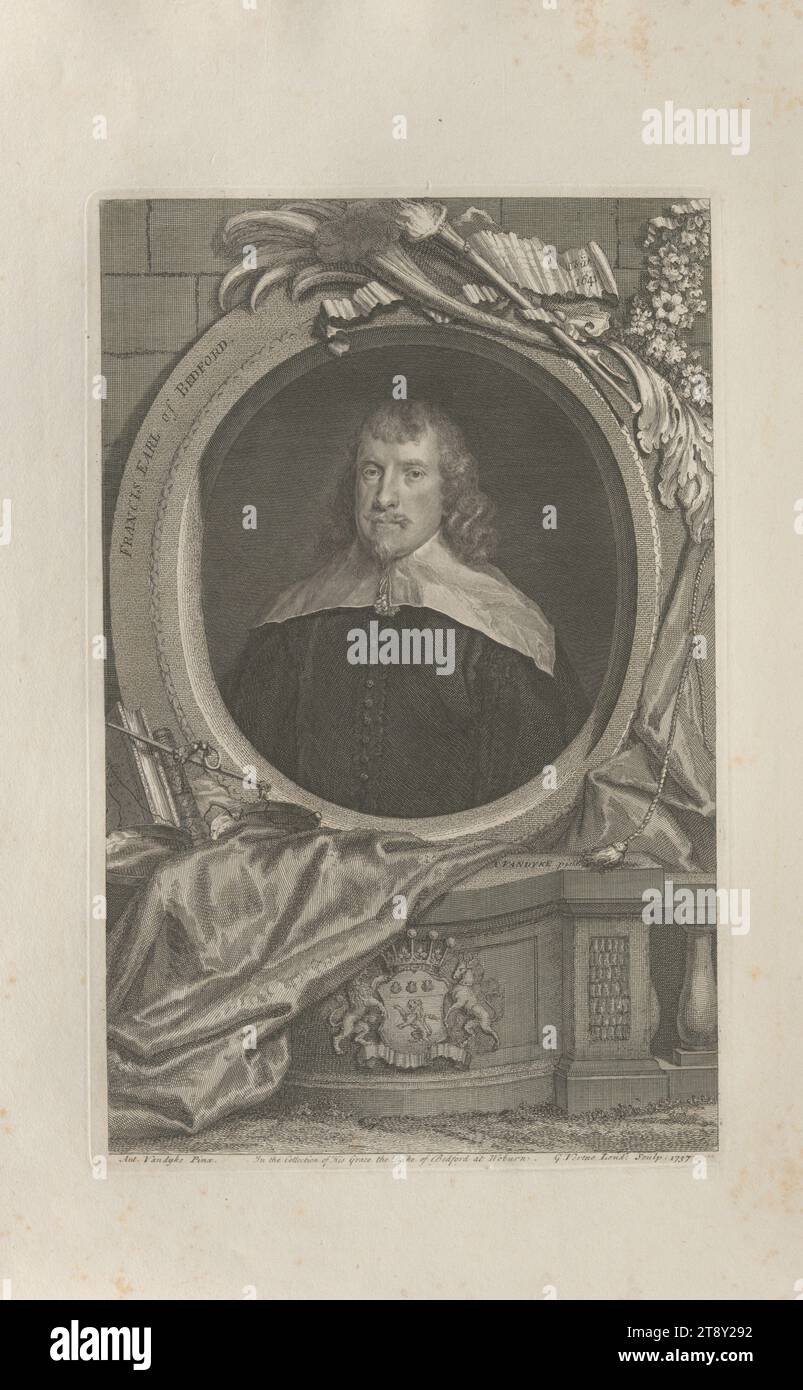 FRANCIS EARL of BEDFORD.', George Vertue (1684-1756), Kupferstecher, 1737, Papier, Kupferstich, Höhe 50, 2 cm, Breite 32, 9 cm, Tellergröße 36, 3 x 23, 6 cm, Aufschrift: „G. Vertue Lond: Sculp: 1737.“, „Ant. VanDyke Pinx.', Bildende Kunst, Politik, Nachlass Constantin von Wurzbach, Porträt, Mann, Politiker, Sammlung Wien Stockfoto