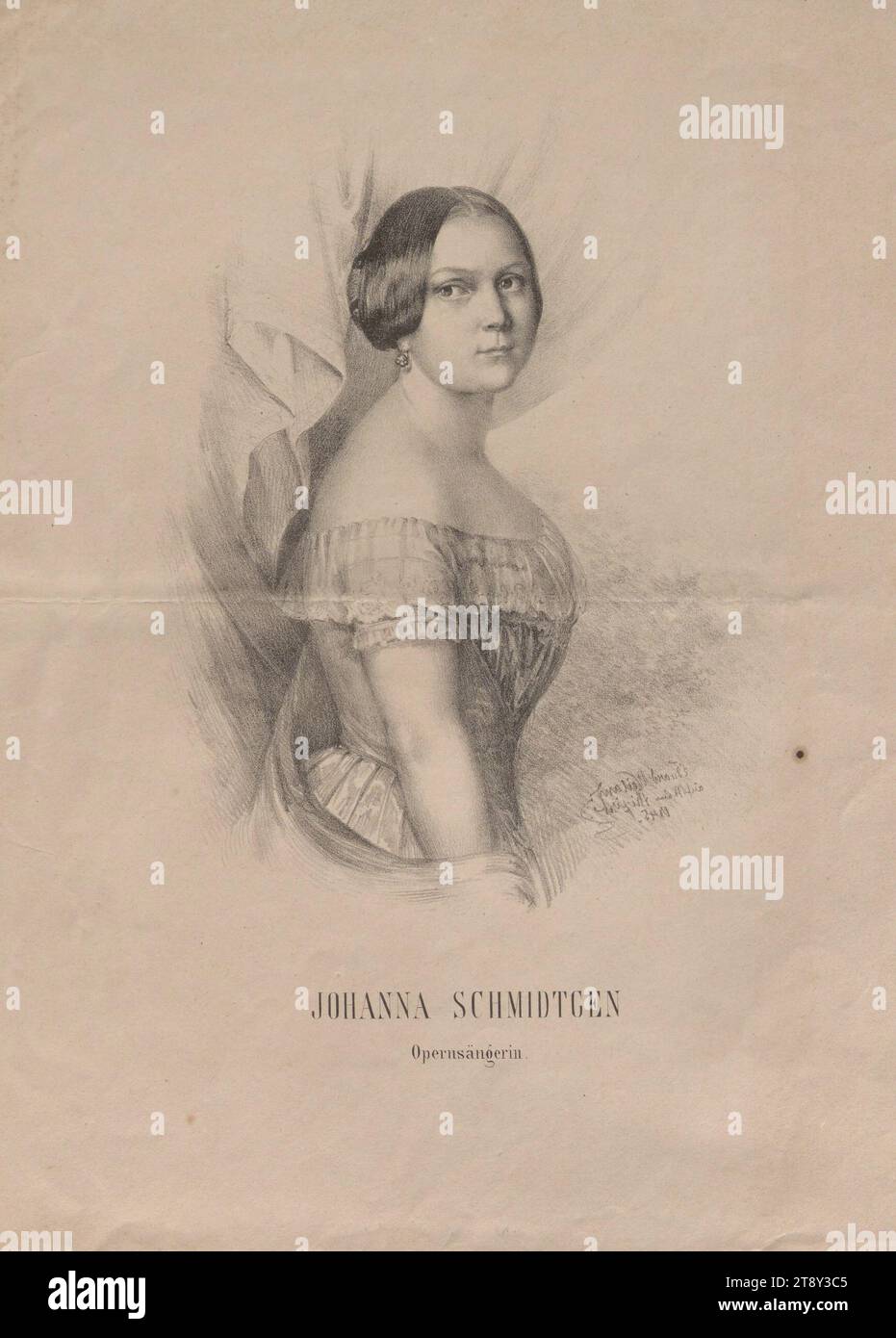 Johanna Dorothea Friederica Weiland, Surn. Johanna Schmidtgen (1805–1850), Opernsängerin, Eduard Weiland, Künstlerin, 1845 Papier, Lithografie, Höhe 33, 6 cm, Breite 25 cm, bildende Kunst, Musik, Oper, Nachlass Constantin von Wurzbach, Porträt, Sängerin, Frau, Opernsängerin (nicht-Arbeit), Die Wiener Sammlung Stockfoto