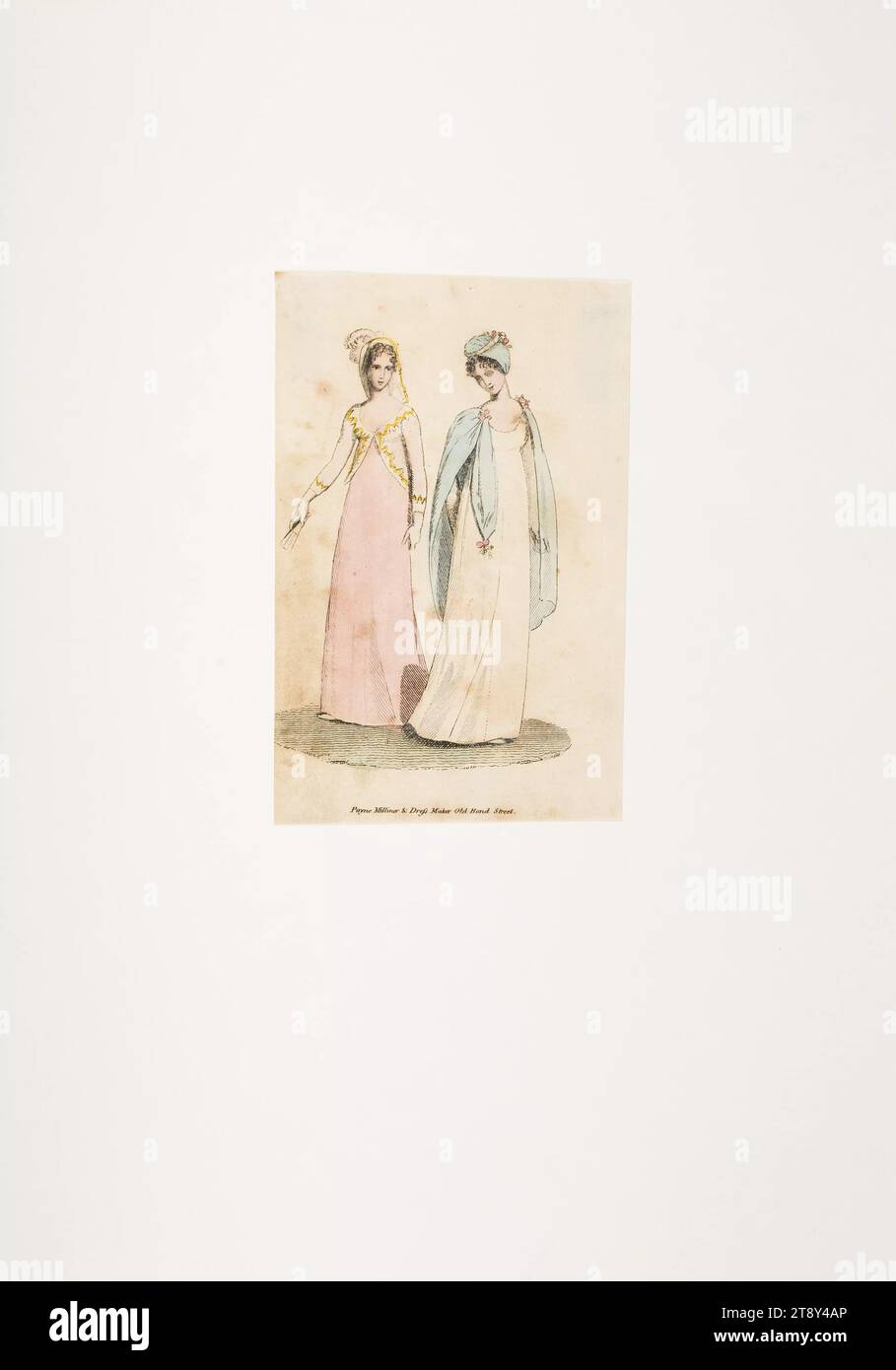 Modemalerei: Zwei Figuren, Damenmode, Unbekannt, 1802, Papier, koloriert, Kupferstich, Höhe 14,1 cm, Breite 9,2 cm, Fashion, Bourgeoisie, Mode-Teller, Kopfbedeckung, Frau, Kleid, Kleid, die Wiener Sammlung Stockfoto