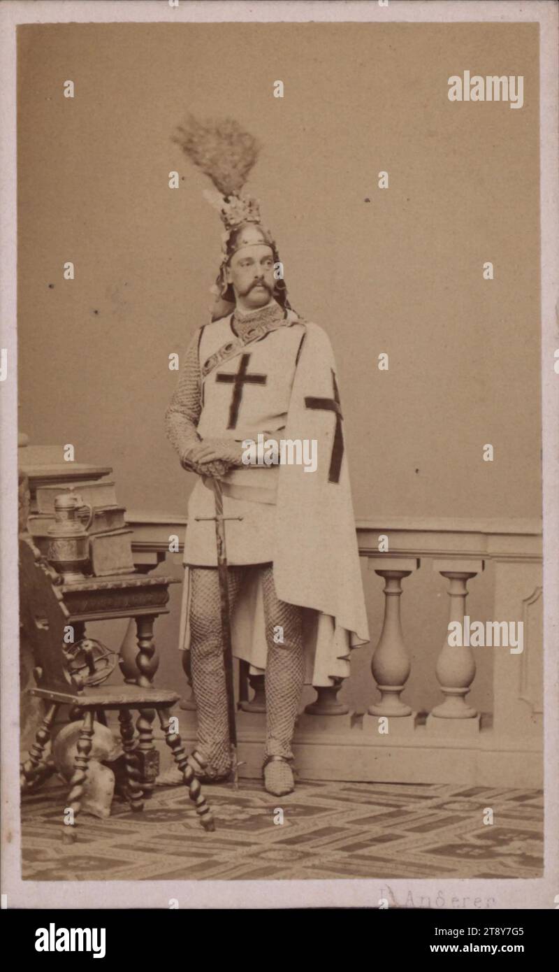 Unbekannter Gentleman (Adliger), gekleidet als Erzherzog Leopold, Ludwig Angerer (1827-1879), Fotograf, Datum um 1860, Trägerkarton, Albumenpapier, Höhe x Breite 9, 9 x 6, 1 cm, Hochformat, Mann, die Wiener Sammlung Stockfoto