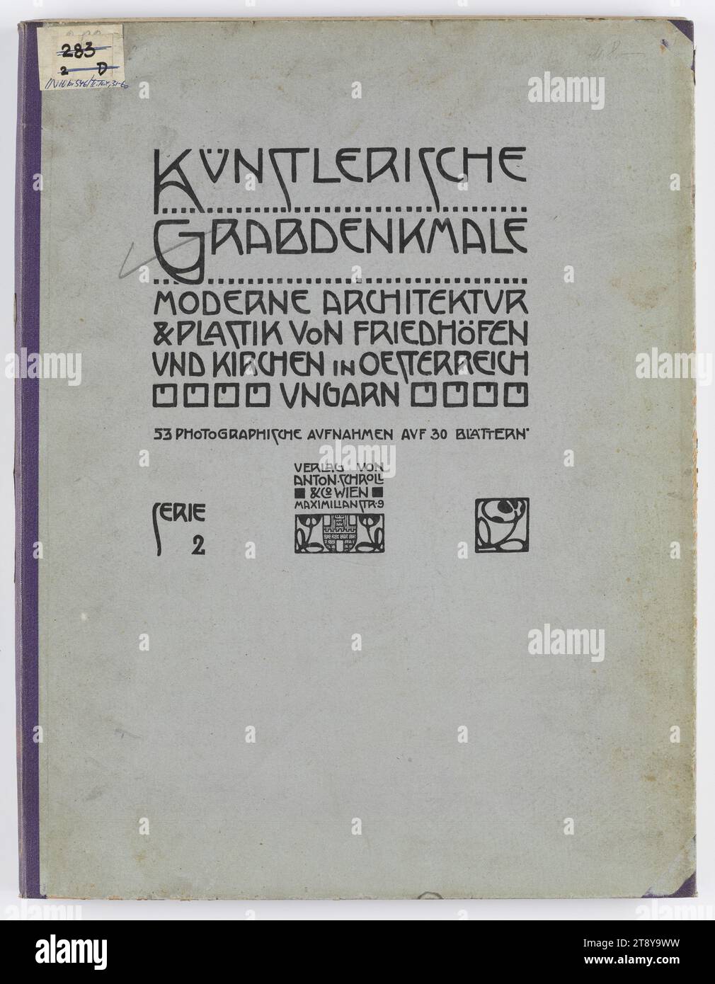 Künstlerische Grabdenkmäler. Moderne Architektur und Skulptur von Friedhöfen und Kirchen in Österreich-Ungarn, Serie 2, Anton Schroll & Co., Wien, Portfolio, Anton Schroll & Co., Verlag, Datum um 1910, Karton, Druck, Höhe x Breite 41 x 31, 5 cm, Kunst, Krankheit und Tod, Grabbau, Monumentalgrab, Skulptur, Grab, Grab, Wiener Sammlung Stockfoto