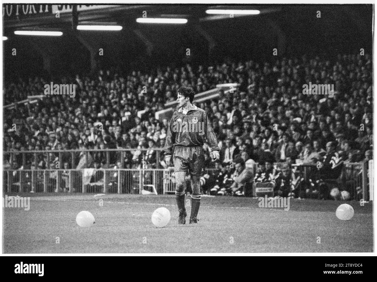 Der 20-jährige Ryan Giggs beschäftigt sich mit einigen Ballons auf dem Platz auf seinem Flügel. Qualifikation zur FIFA-Weltmeisterschaft 1994 Gruppe 4 – Wales gegen Rumänien im Cardiff Arms Park, Wales, Großbritannien am 17. November 1993. Ein Sieg für Wales in diesem letzten Gruppenspiel würde die Qualifikation als einziger Vertreter aus Großbritannien bestätigen. Nach 64 Minuten mit dem Ergebnis von 1-1 hatte Wales einen Elfmeter, um die Führung zu übernehmen, aber Paul Bodins Spot-Kick traf die Bar. Florin Raducioiu erzielte in 82 Minuten den Sieger für Rumänien und qualifizierte sich stattdessen. Foto: Rob Watkins Stockfoto