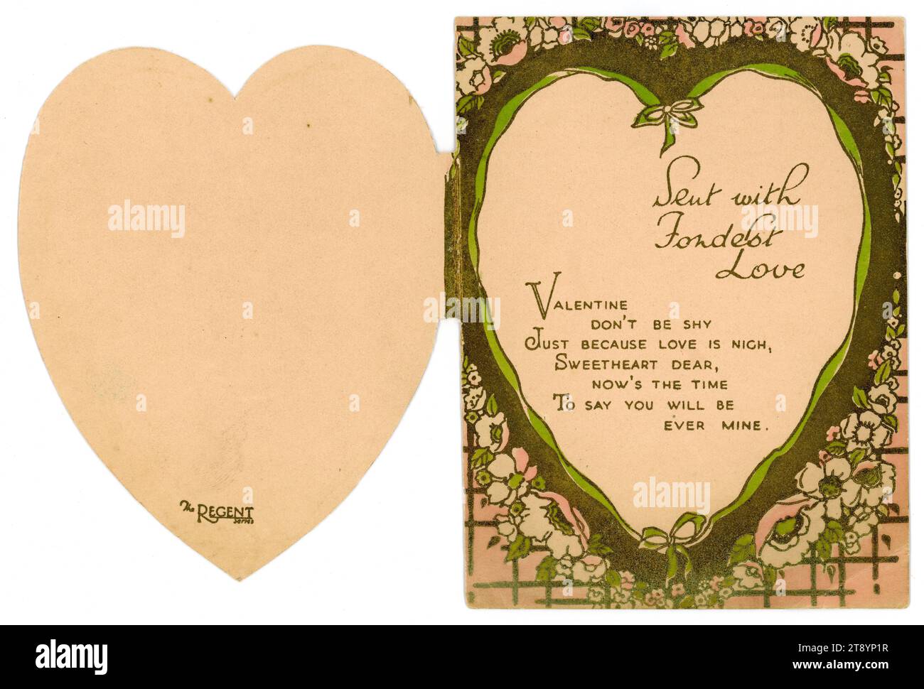 Originell, charmant, Valentinskarte aus den 1950er Jahren, innen. Stockfoto