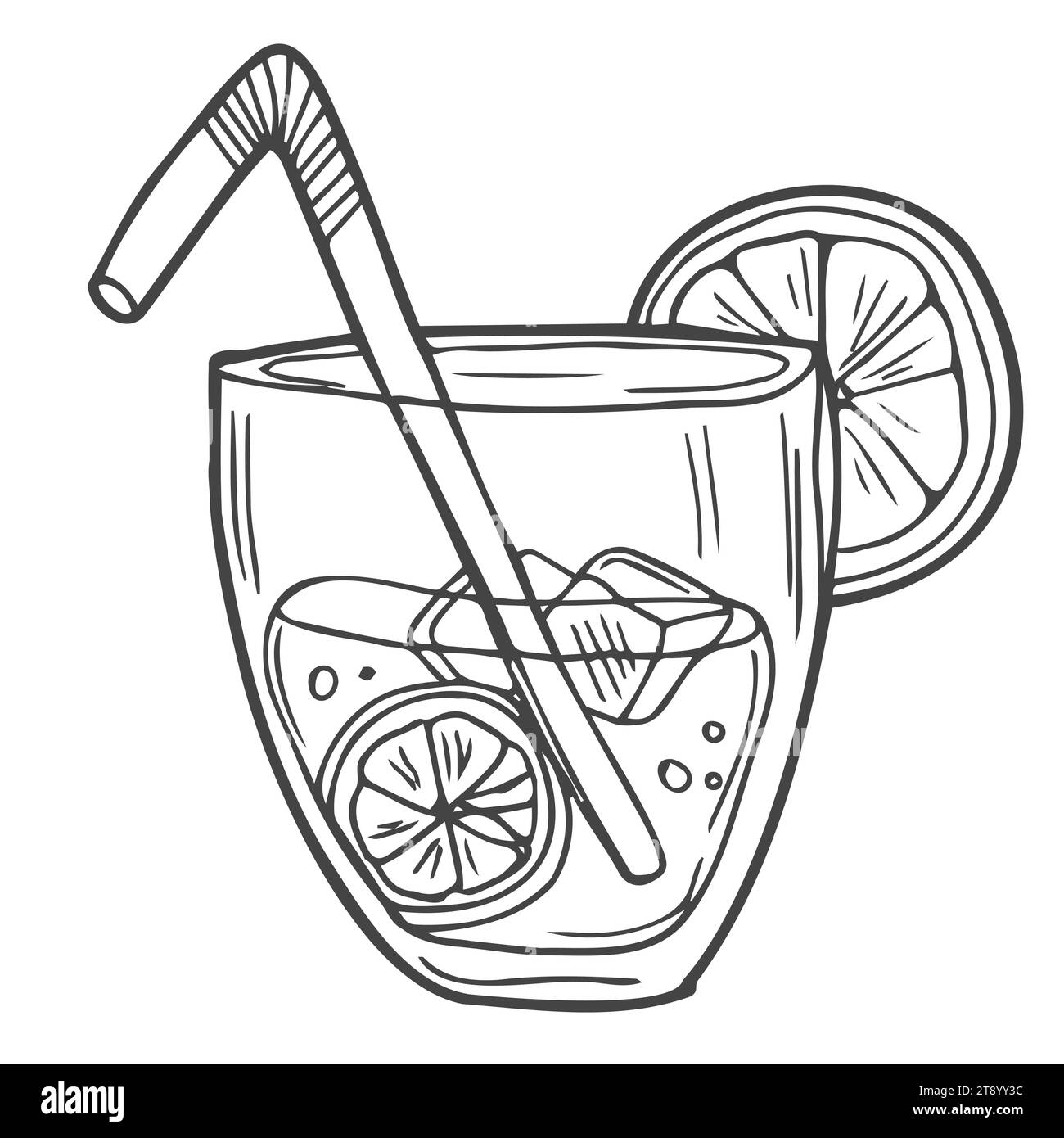 Illustration der Vektorskizze - Glas der Zitronenscheibe, Eis Stock Vektor