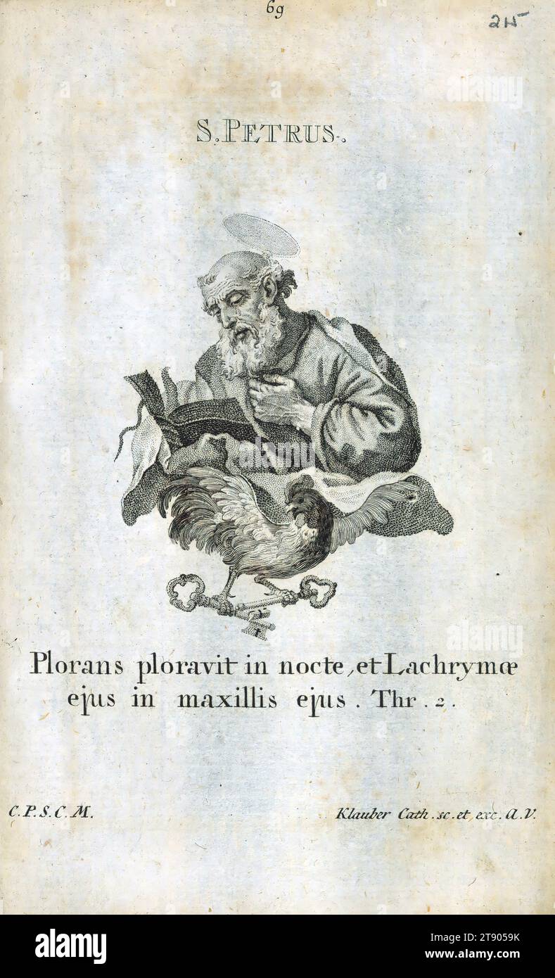 Gebetsbuch, St.. Peter, dieses späte Manuskript ähnelt in vielerlei Hinsicht einem gedruckten Buch, mit Seitenzahlen, Kapitelüberschriften und einem umfangreichen Inhaltsverzeichnis. Das Buch war für junge Frauen gedacht und enthält eine Vielzahl von Gebeten, Lehren und Reflexionen. Es ist durchgehend mit eingelegten Stichen von einer Reihe von Künstlern illustriert, die offensichtlich aus anderen Büchern geschnitten sind; die meisten tragen die Namen der Künstler und viele haben Nummern aus ihren Originalausgaben Stockfoto