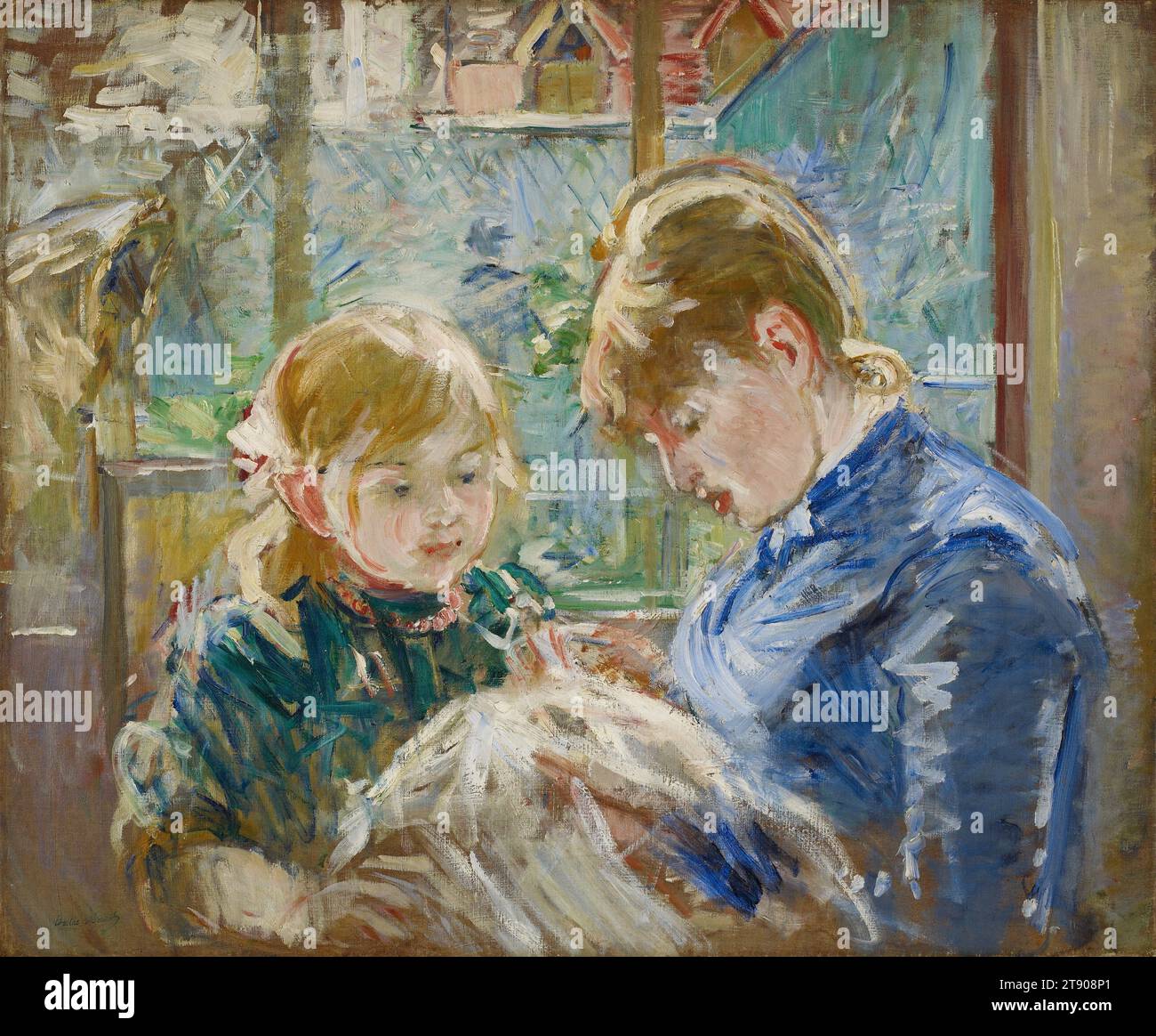 Die Tochter des Künstlers, Julie, mit ihrer Nanny, um 1884, Berthe Morisot, Französisch, 1841 - 1895, 22 1/2 x 28 Zoll (57,15 x 71,12 cm) (Sicht)34 3/4 x 40 1/4 x 4 Zoll (88,27 x 102,24 x 10,16 cm) (Außenrahmen), Öl auf Leinwand, Frankreich, 19. Jahrhundert Stockfoto