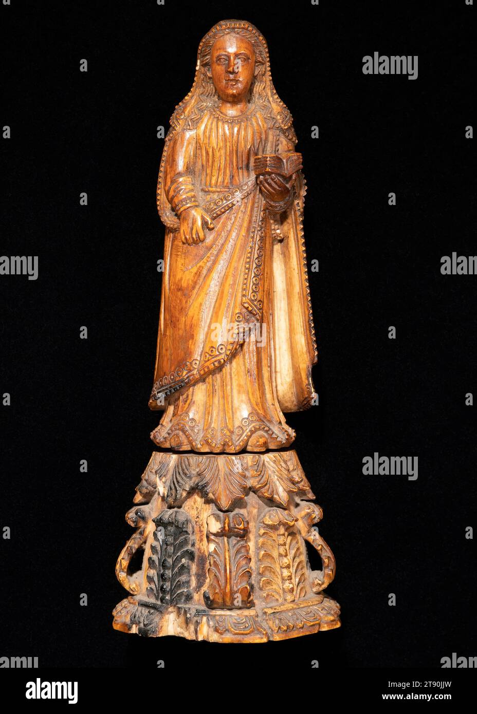 Marienfigur Magdalena, 17.-19. Jahrhundert, 1/16 x 1/16 x 1/2 cm (20,48 x 7,78 x 6,35 cm), Elfenbein, Indien, 17. Bis 19. Jahrhundert, die Provinz Goa in Westindien stand von 1512 bis 1961 unter portugiesischer Kontrolle und bildete einen Nexus in Handelsrouten, die die Erde umrundeten. Goan Handwerker waren bekannt für ihre geschmeidige Modellierung von Elfenbein (wahrscheinlich aus Mosambik exportiert) in christliche Ikonen, die den Appetit auf Luxusprodukte in Europa nähren, sowie für evangelikale Missionen in Asien und Amerika. Stockfoto