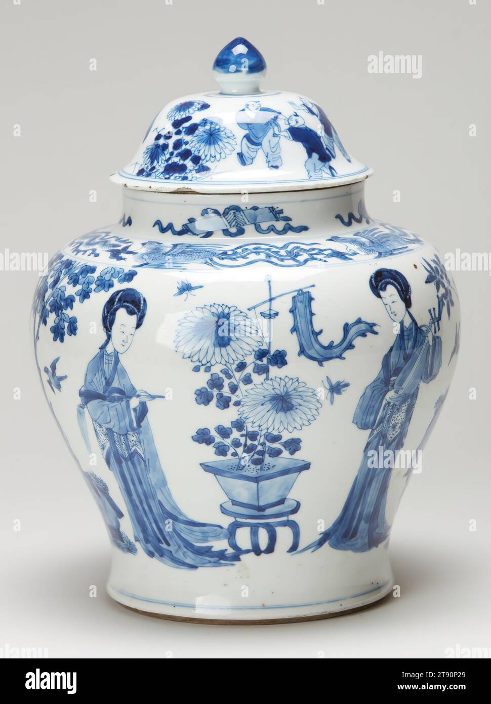 Abgedeckte Vase, 1662-1722, 11 1/2" (29,2 cm), Porzellan, China, 17.-18. Jahrhundert Stockfoto