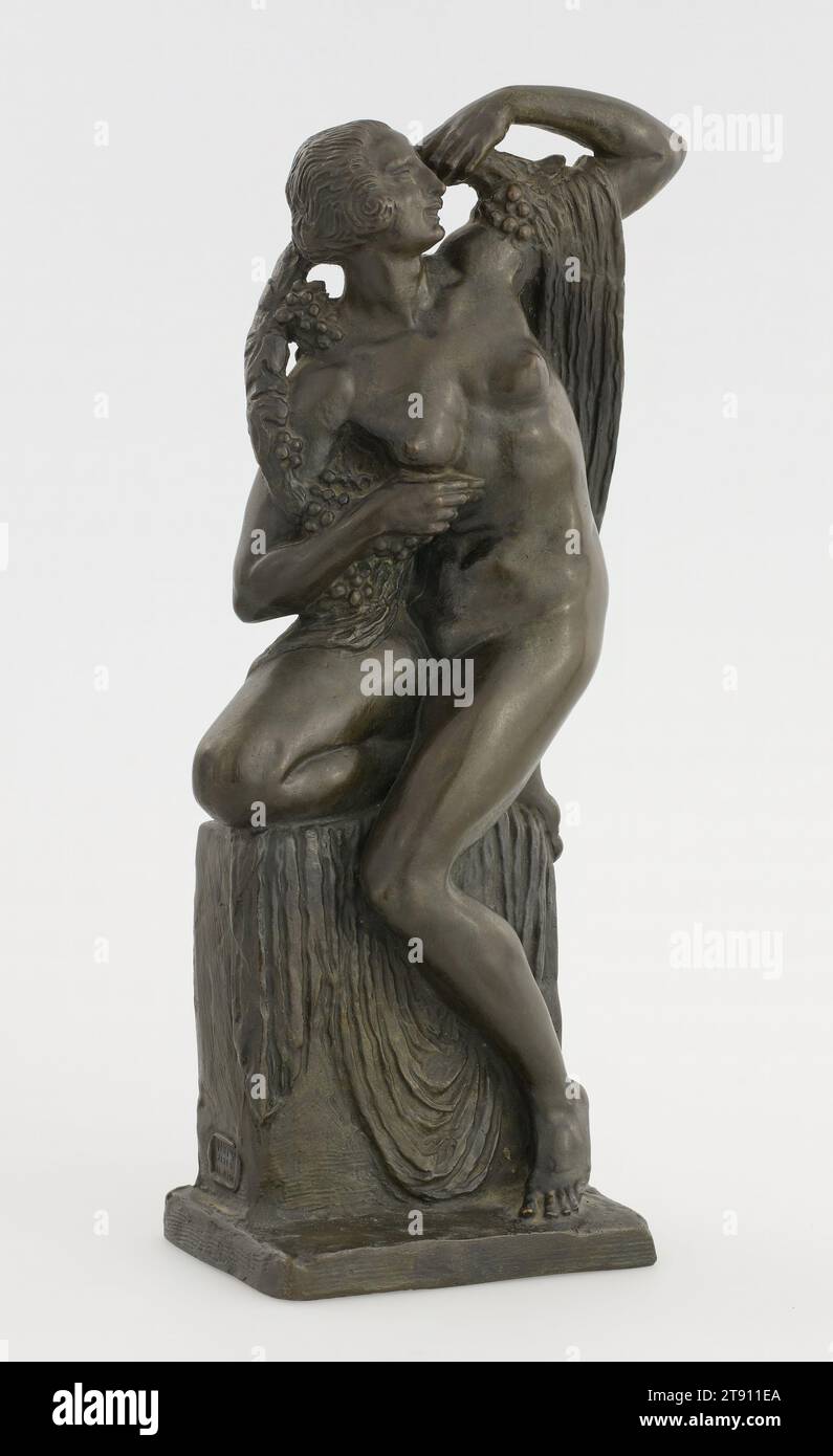 Bacchanalian Figur, 19. Jahrhundert, Joseph J. Emmanuel Cormier, Französisch, 1869 - 1950, 13 5/16 x 6 3/4 x 4 Zoll. (33,8 x 17,1 x 10,2 cm), Bronze, Frankreich, 19. Jahrhundert Stockfoto