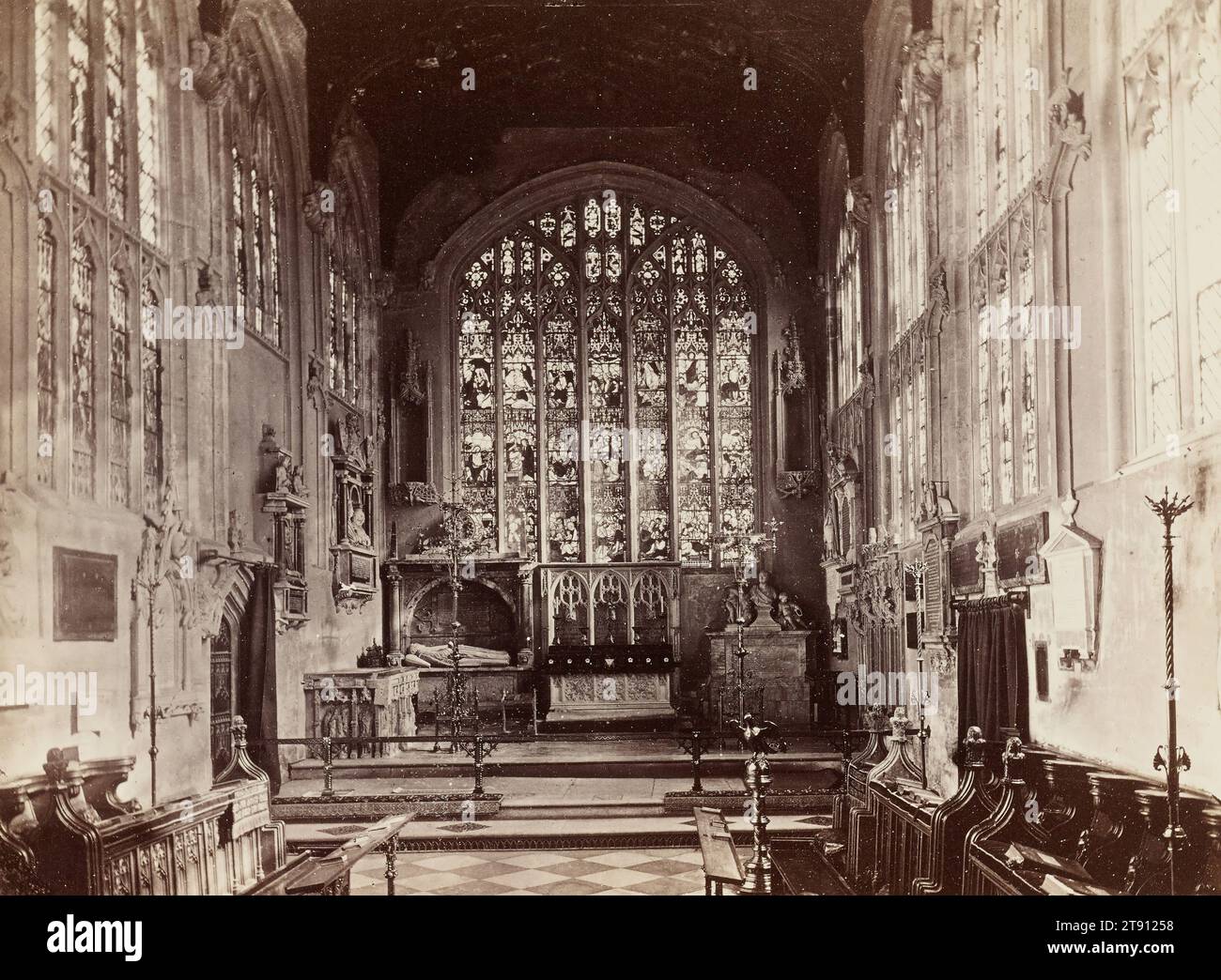 Grab von Shakespeare, Holy Trinity Church, Straford-on-Avon, England, 19. Jahrhundert, Francis Bedford, Britisch, 1816 - 1894, 6 5/16 x 8 1/2 Zoll (16,03 x 21,59 cm) (Bild)11 x 15/16 Zoll (27,94 x 35,4 cm) (Halterung), Albumendruck, England, 19. Jahrhundert Stockfoto