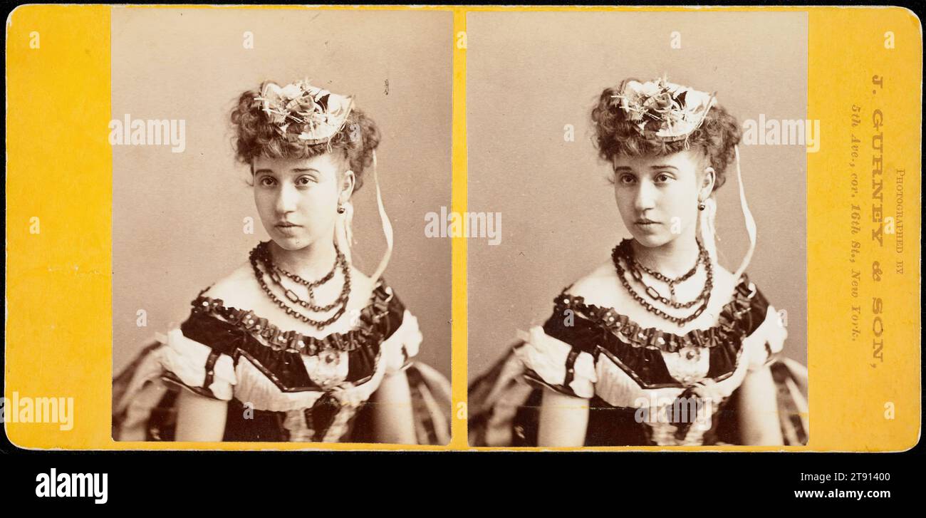 1869-1874, Jeremiah Gurney, amerikanisch, 1812 - 1895, 1/4 x 9/16 Zoll (8,26 x 6,51 cm) (Bild je)3 3/8 x 6 7/8 Zoll (8,57 x 17,46 cm), zwei Albumenabzüge (Stereokard), USA, 19. Jahrhundert, diese Fotografien sind Beispiele für eine Stereographie von Jeremiah Gurney. Ein Stereogramm besteht aus zwei nebeneinander liegenden Bildern auf einer Seite. Genau wie Menschen zwei Augen haben, hat eine stereoskopische Kamera zwei Objektive. Die Kamera macht zwei Bilder, die ähnlich aussehen, aber aus leicht unterschiedlichen Perspektiven aufgenommen wurden. Anschließend werden die Bilder in ein Stereoskop-Betrachter platziert Stockfoto