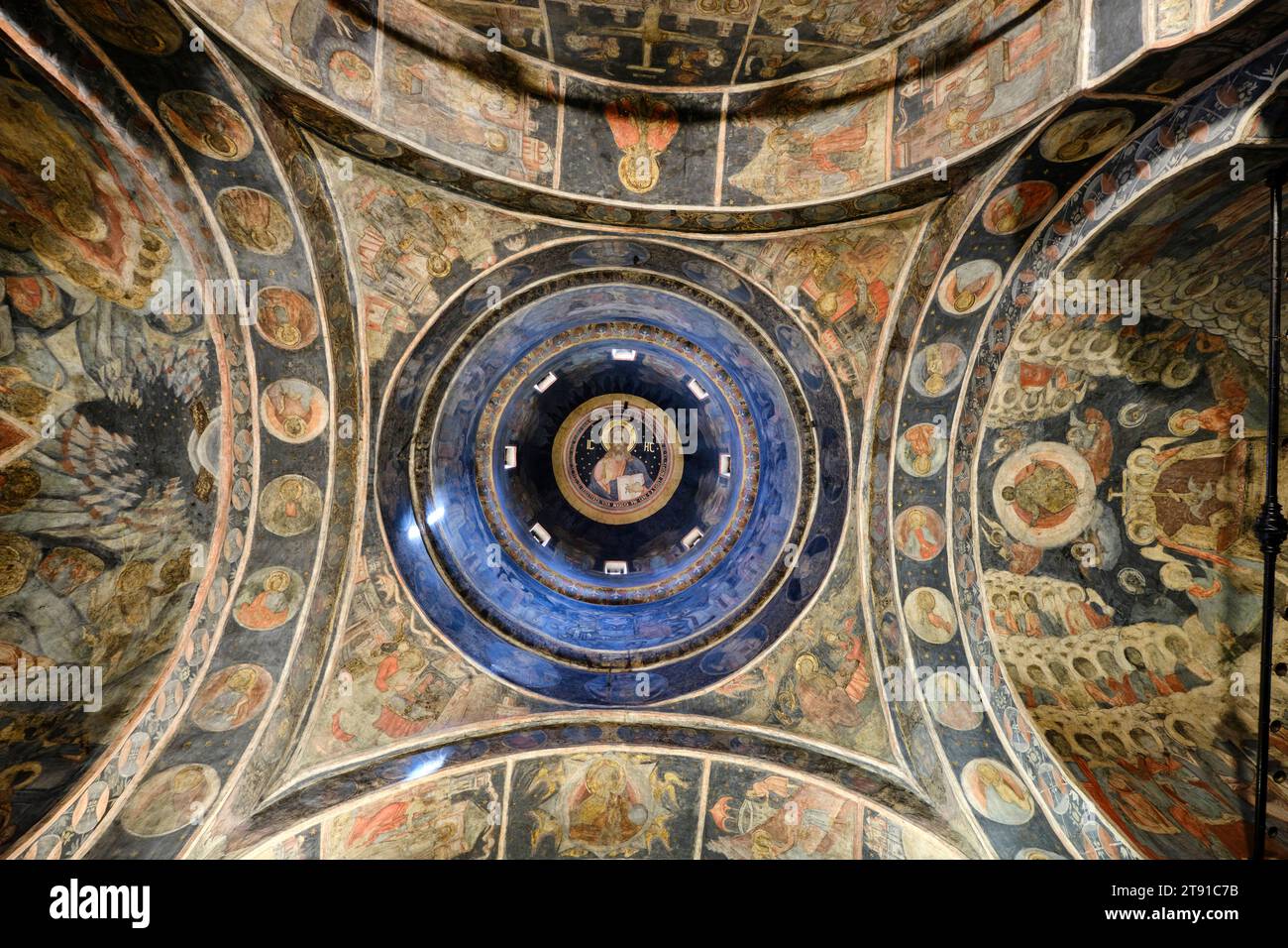 Stavropoleos Kloster, Mănăstirea Stavropoleos, auch bekannt als Stavropoleos Kirche, Biserica Stavropoleos, im Zentrum von Bukarest, Rumänien 29. Juli 2023 Stockfoto