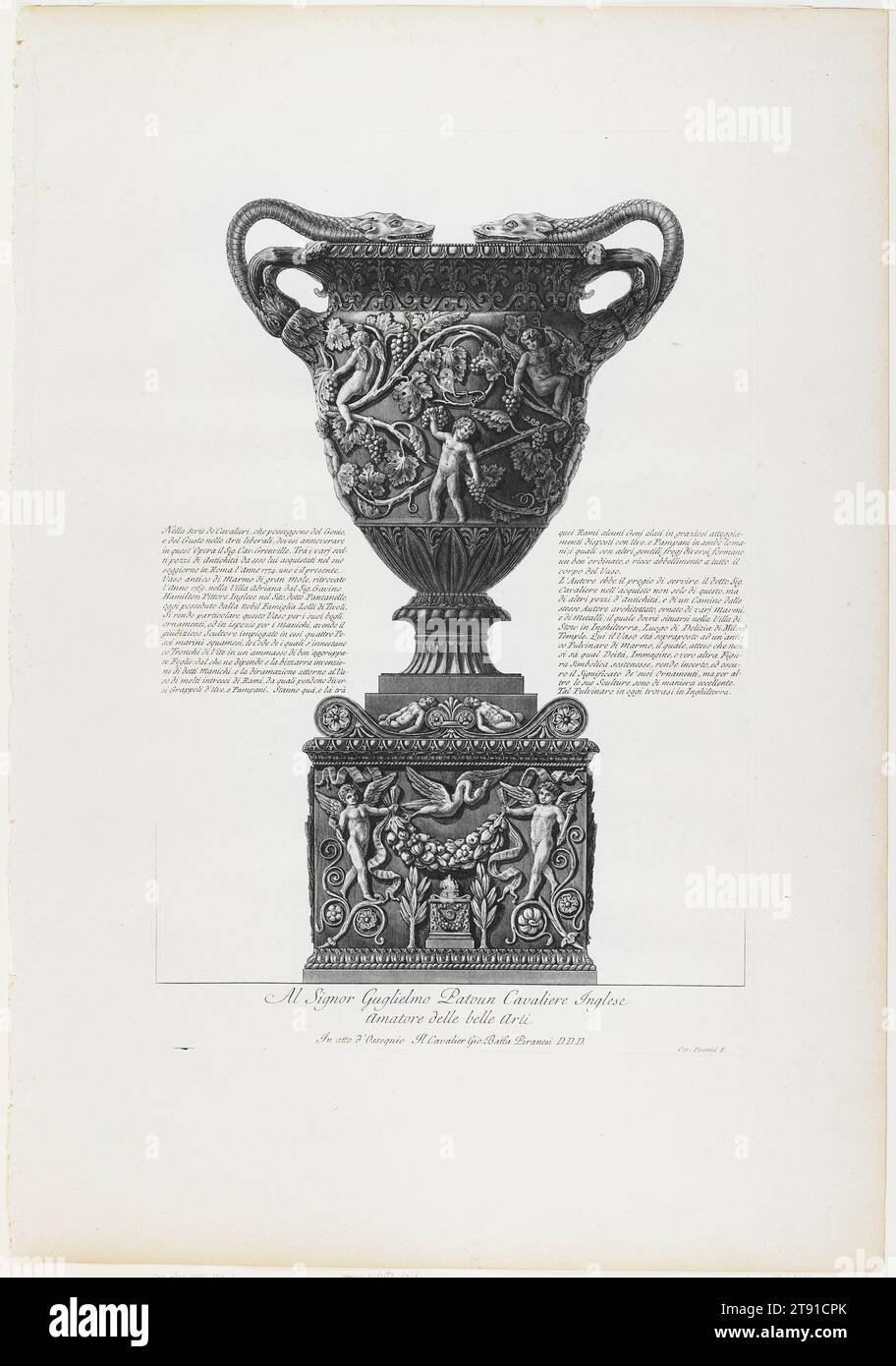 Große Marmorvase mit Putti und Weinblättern, 1778, Giovanni Battista Piranesi, Italienisch (Rom), Italienisch, 1720–1778, 22 9/16 x 14 13/16 Zoll (57,31 x 37,62 cm) (Platte)31 x 1/2 Zoll (78,74 x 54,61 cm) (Blatt), Ätzen, Italien, 18. Jahrhundert Stockfoto