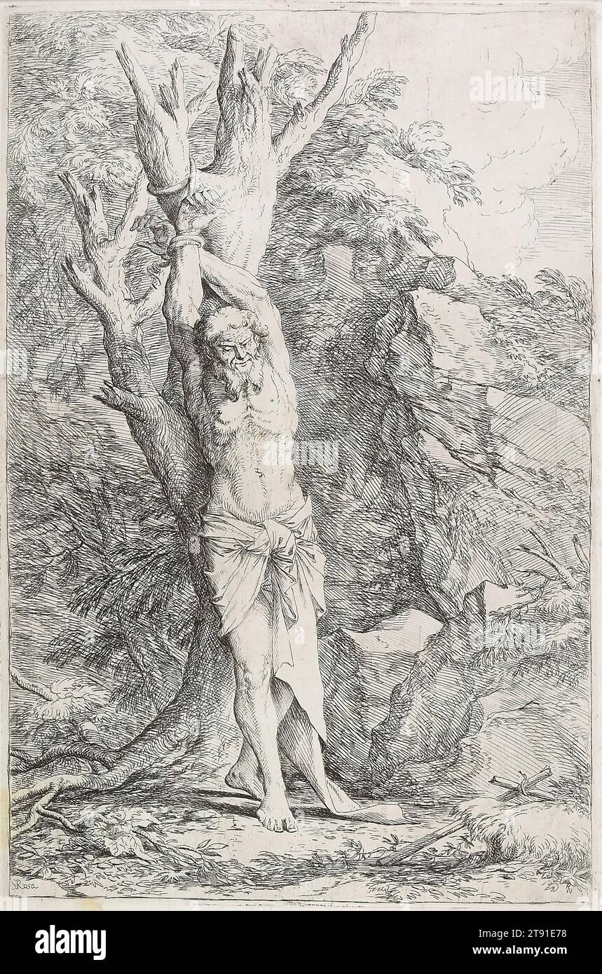 Albert, (Leidend Selbst Auferlegte Buße), 1662-1663, Salvator Rosa, Italienisch, (Neapel), 1615–1673, 13 1/2 x 8 13/16 Zoll (34,29 x 22,38 cm) (Platte), Ätzen, Italien, 17. Jahrhundert Stockfoto