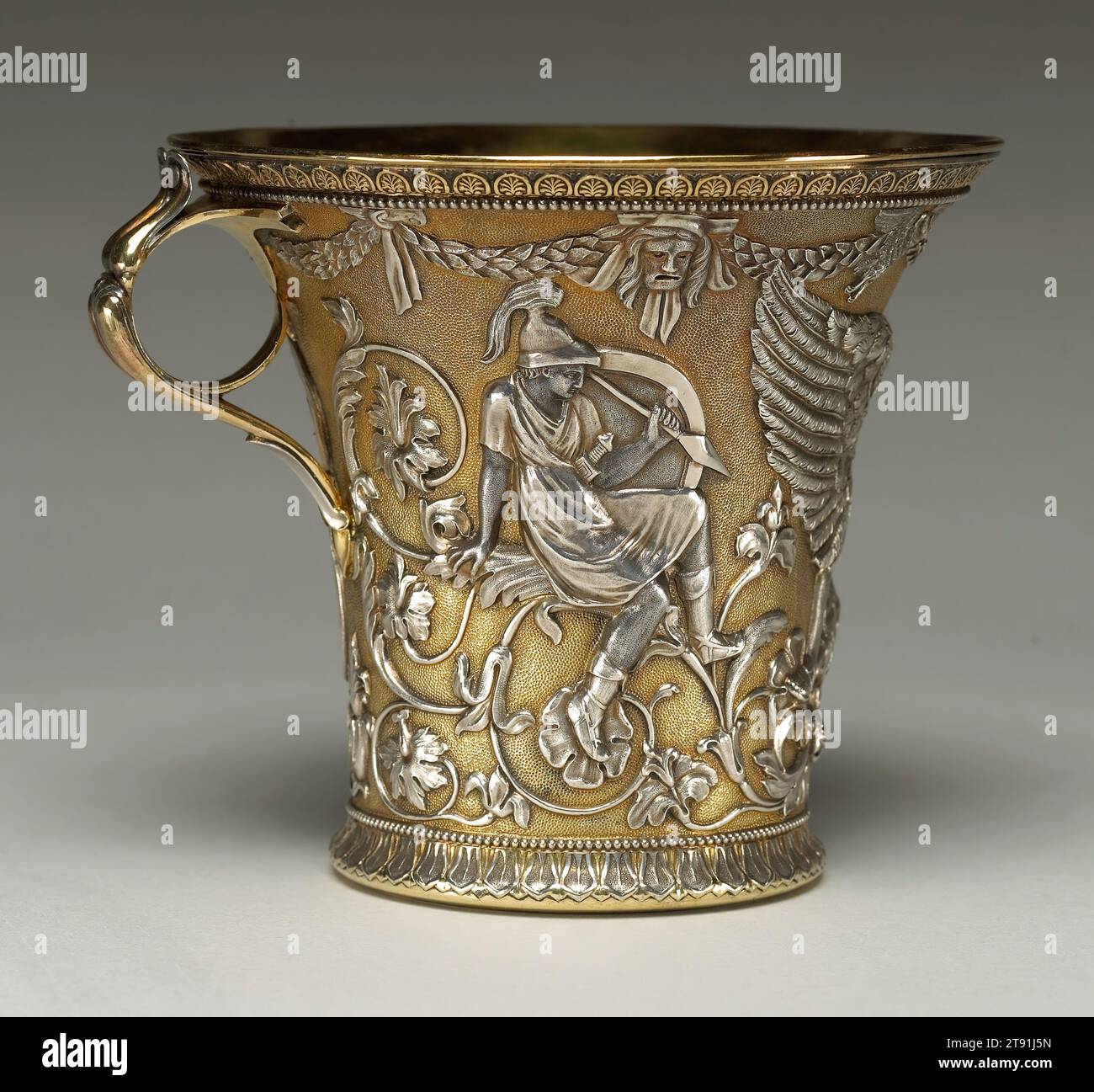 Homer Cup, 1847, C. Benjamin Schlick; Hersteller: Elkington and Co., British, gegründet 1836, 4 13/16 x 5 15/16 x 5 3/16 cm (12,22 x 15,08 x 13,18 cm), Elektroplatte, vergoldet, England, 19. Jahrhundert Stockfoto